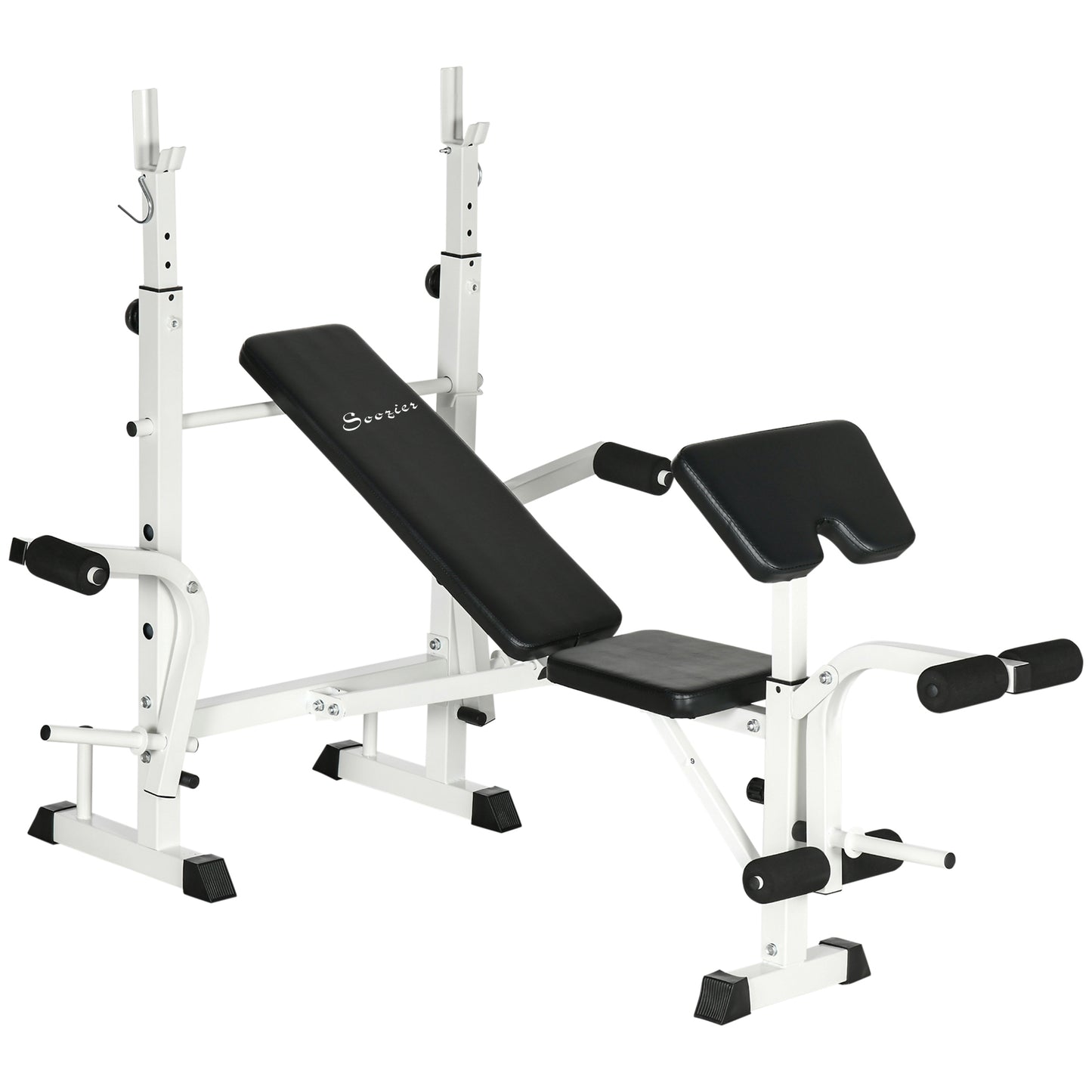 Bench Press Set Adjustable Weight Bench with Squat Rack, Preacher Curl Pad, Leg Developer, Butterfly and Weight Storage