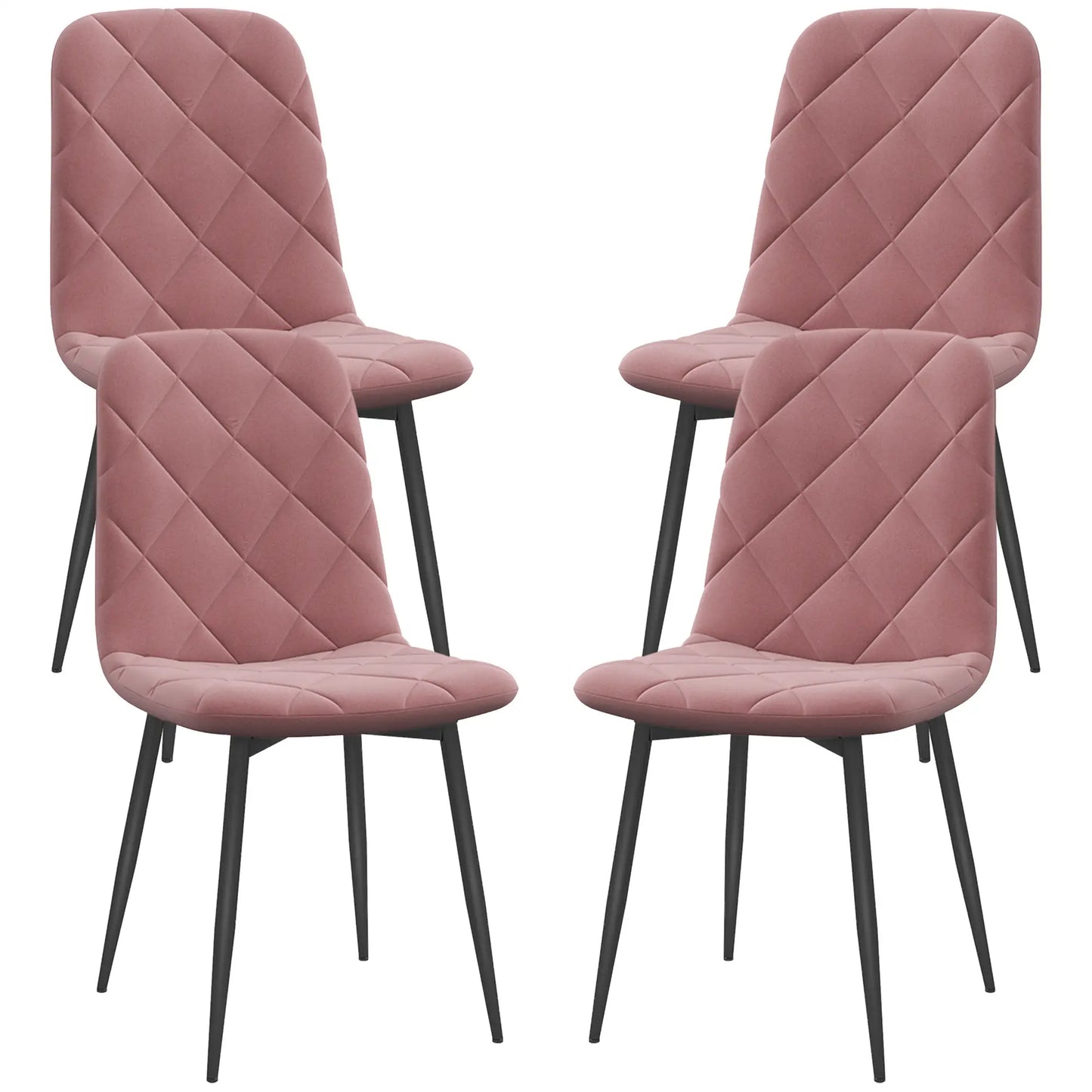 Set of 4 Dining Chair, Upholstered with Steel Legs, Pink