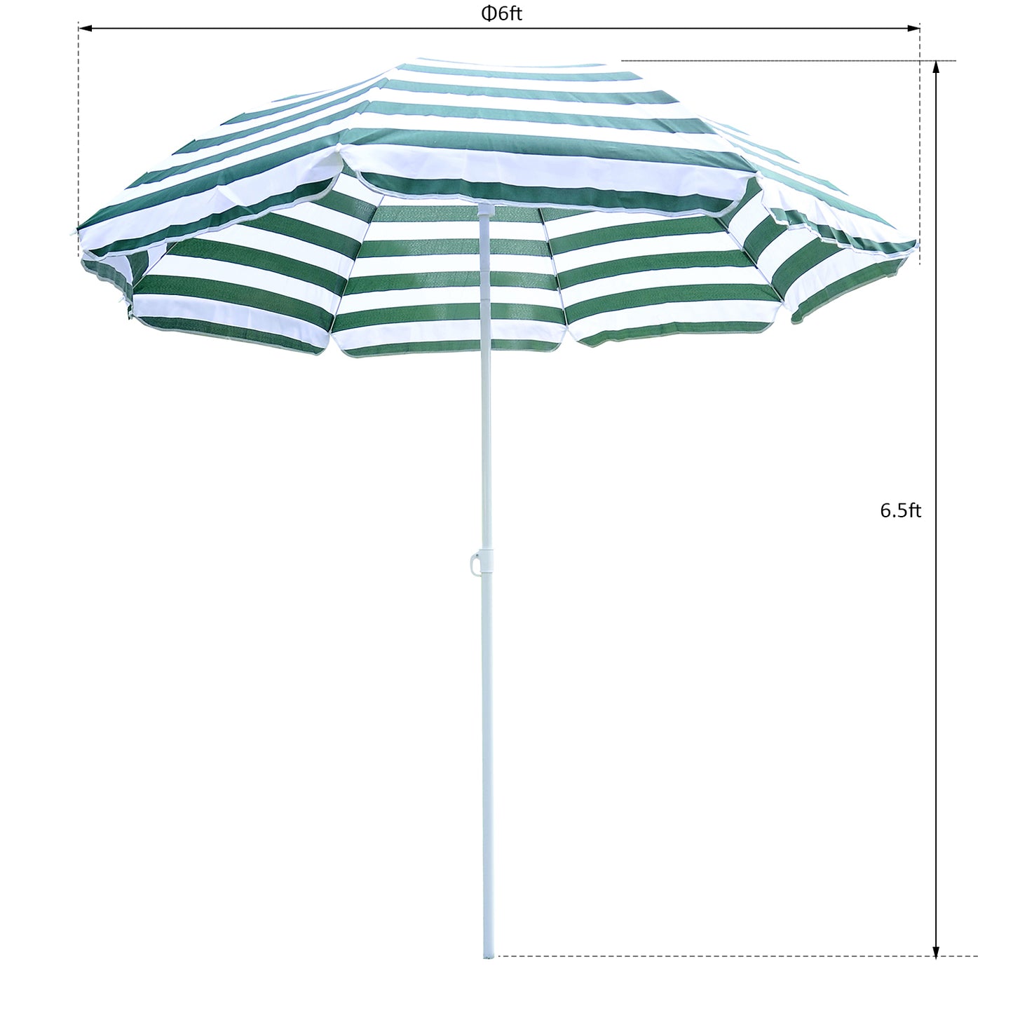 6ft Round Beach Umbrella Outdoor UV Protection Sun Shaded Canopy w/ Push Button Tilt Striped Green