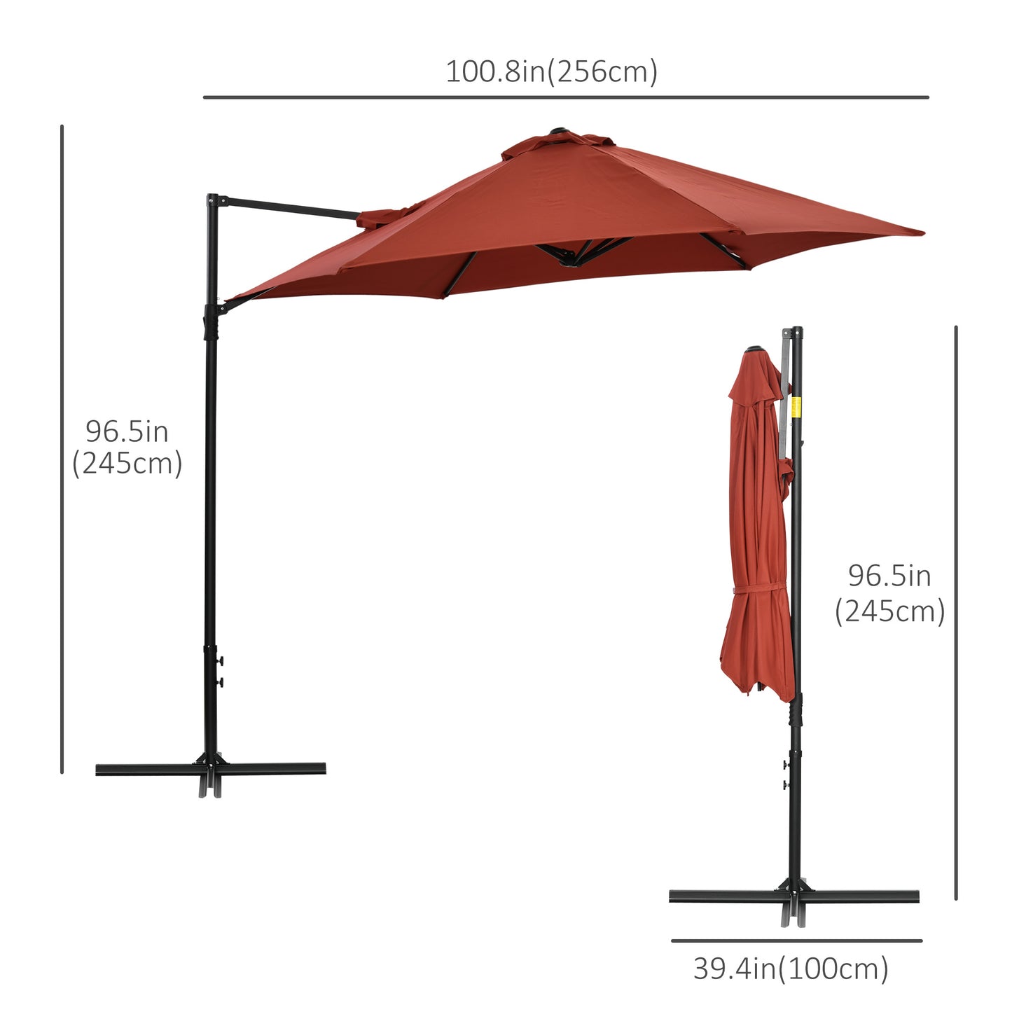 8.5FT Offset Patio Umbrella with 360° Rotation, Outdoor Cantilever Roma Parasol Hanging Sun Shade Canopy Shelter with Cross Base, Wine Red