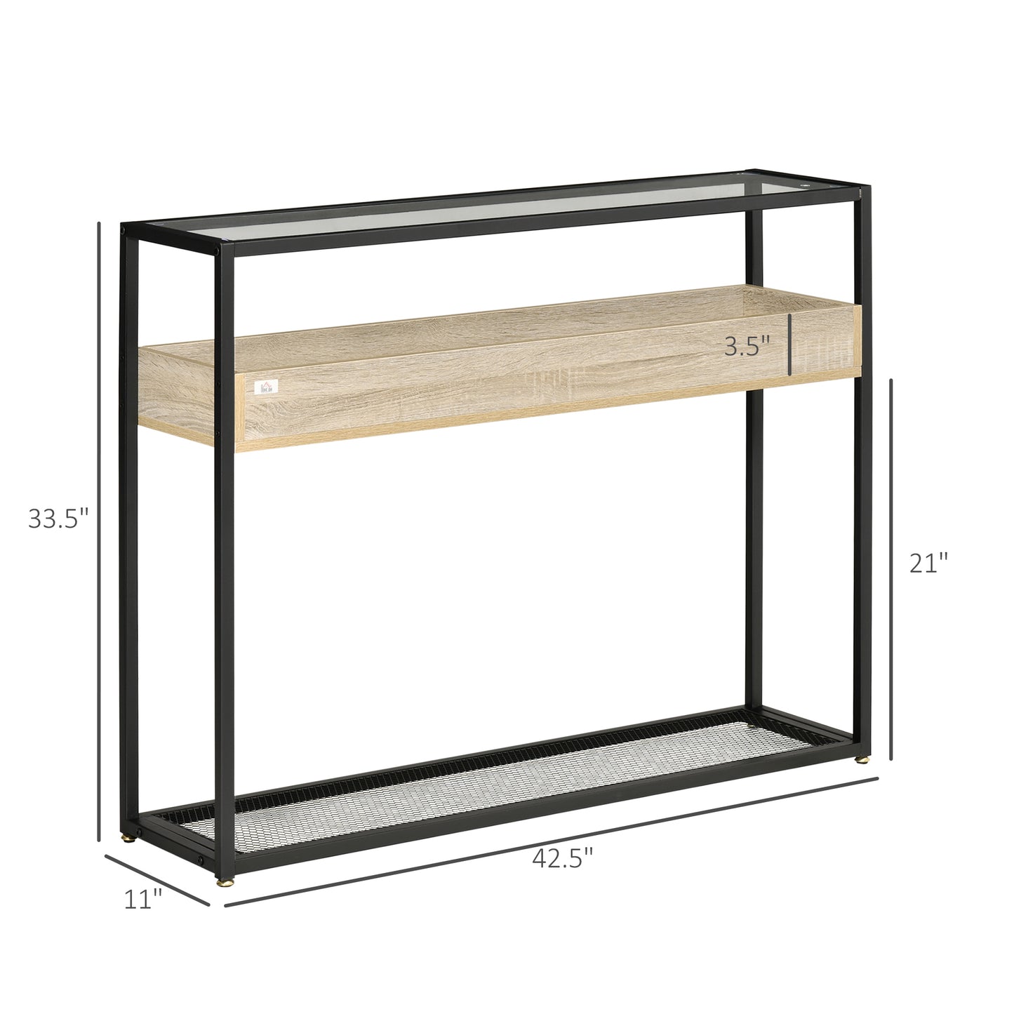 Industrial Narrow Console Table, Sofa Table, Entryway Table with Storage Shelf, Tempered Glass Top and Steel Frame for Living Room