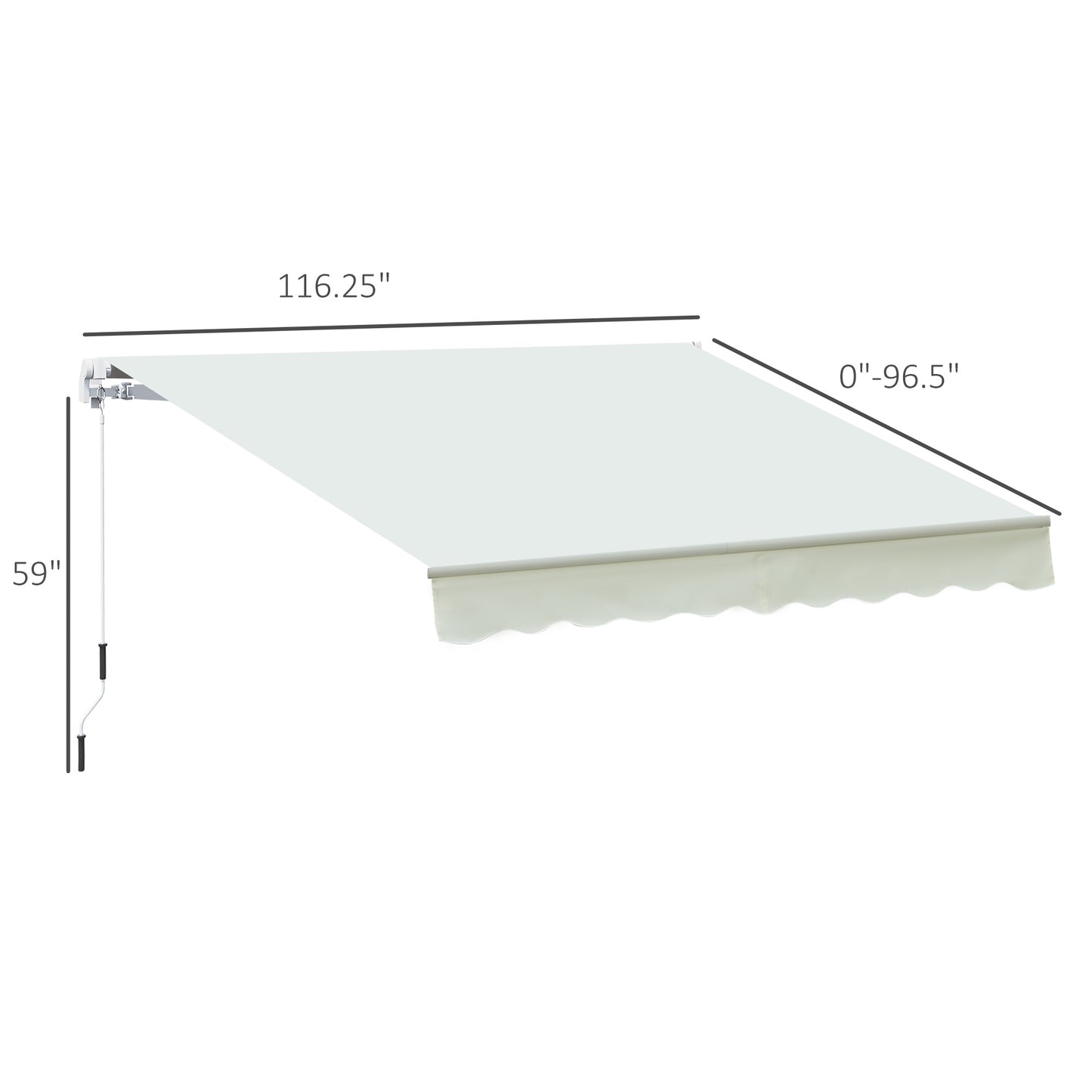 10' x 8' Manual Retractable Awning, Sun Shade Shelter, Window Door Canopy for Patio Deck Yard with UV Protection and Easy Crank Opening, Cream White