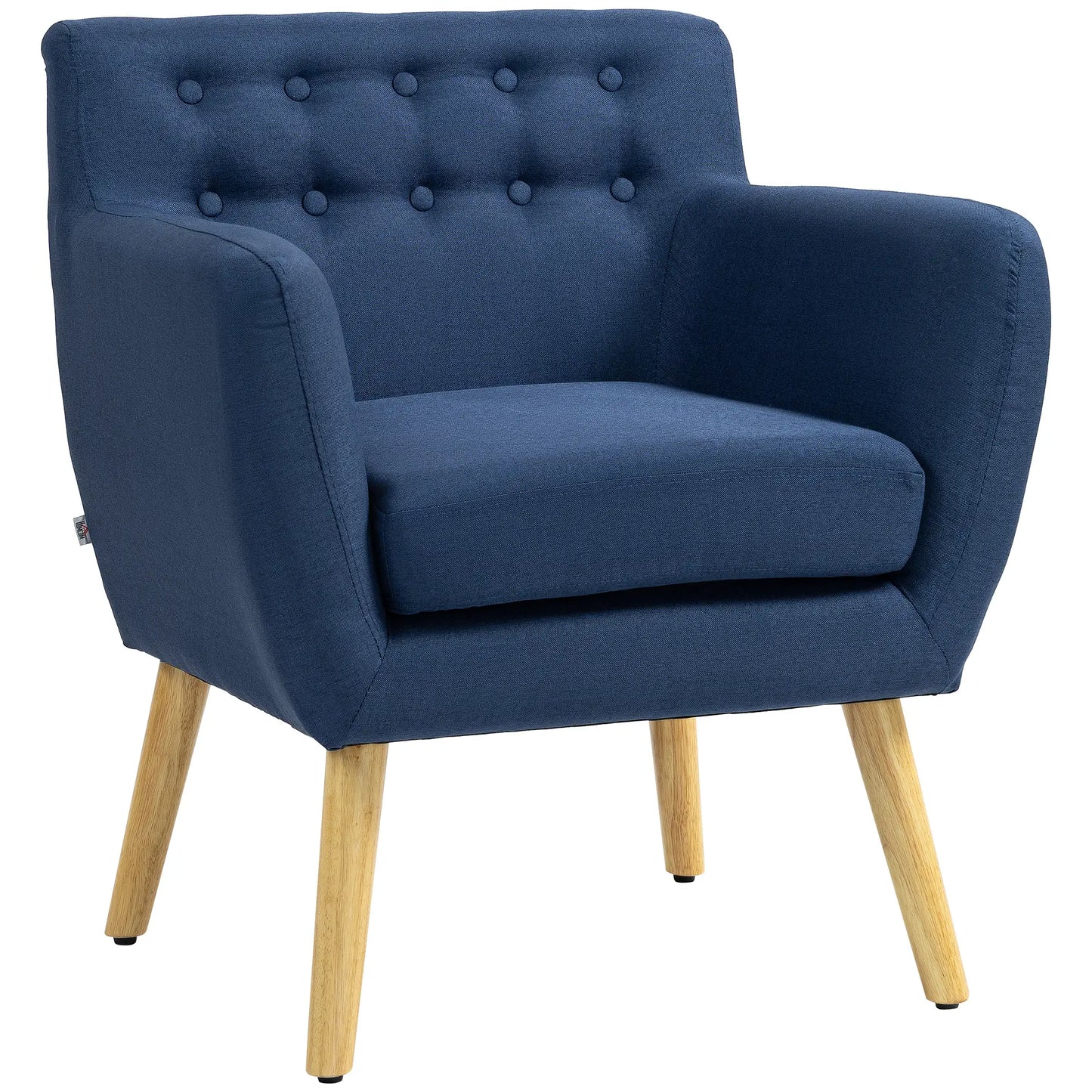 Mid-Century Modern Accent Chair with Wood Frame and Thick Padding, Cream in Blue