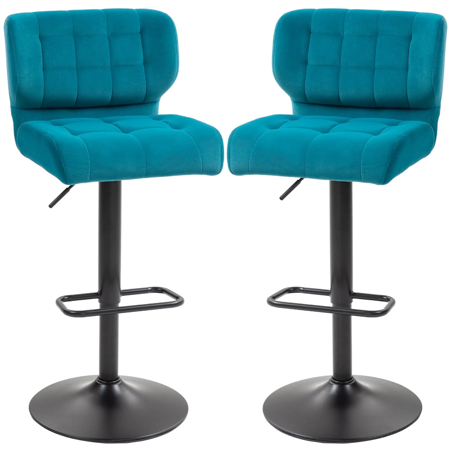 Swivel Tufted Velvet-feel Fabric Barstools Set of 2, Height Adjustable with Footrest Blue