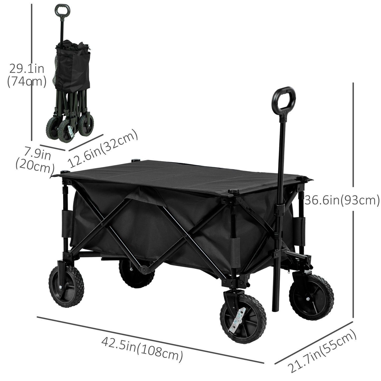 Folding Garden Wagon, Collapsible Wagon, Cart with Wheels, Steel Frame and Oxford Fabric, Black