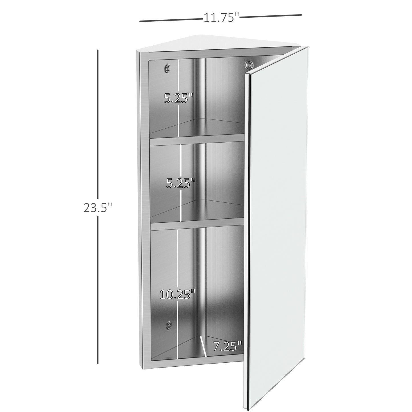 Wall mounted Bathroom Corner Mirror Storage Cabinet Stainless Steel with Single Door