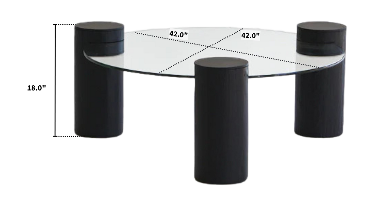 Minimalist Glass Top, Matte Black Base Coffee Table