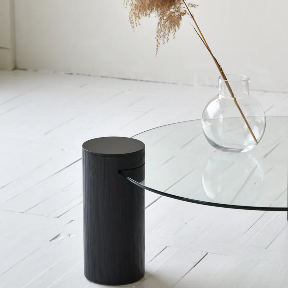 Minimalist Glass Top, Matte Black Base Coffee Table