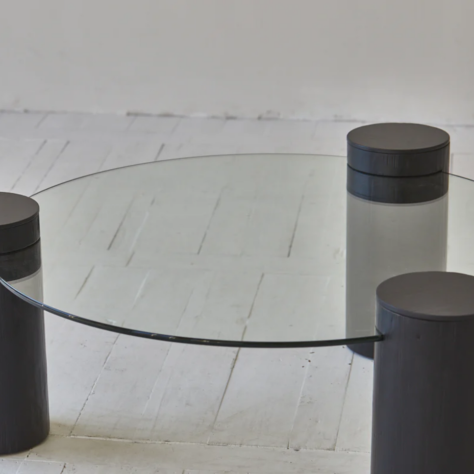 Minimalist Glass Top, Matte Black Base Coffee Table