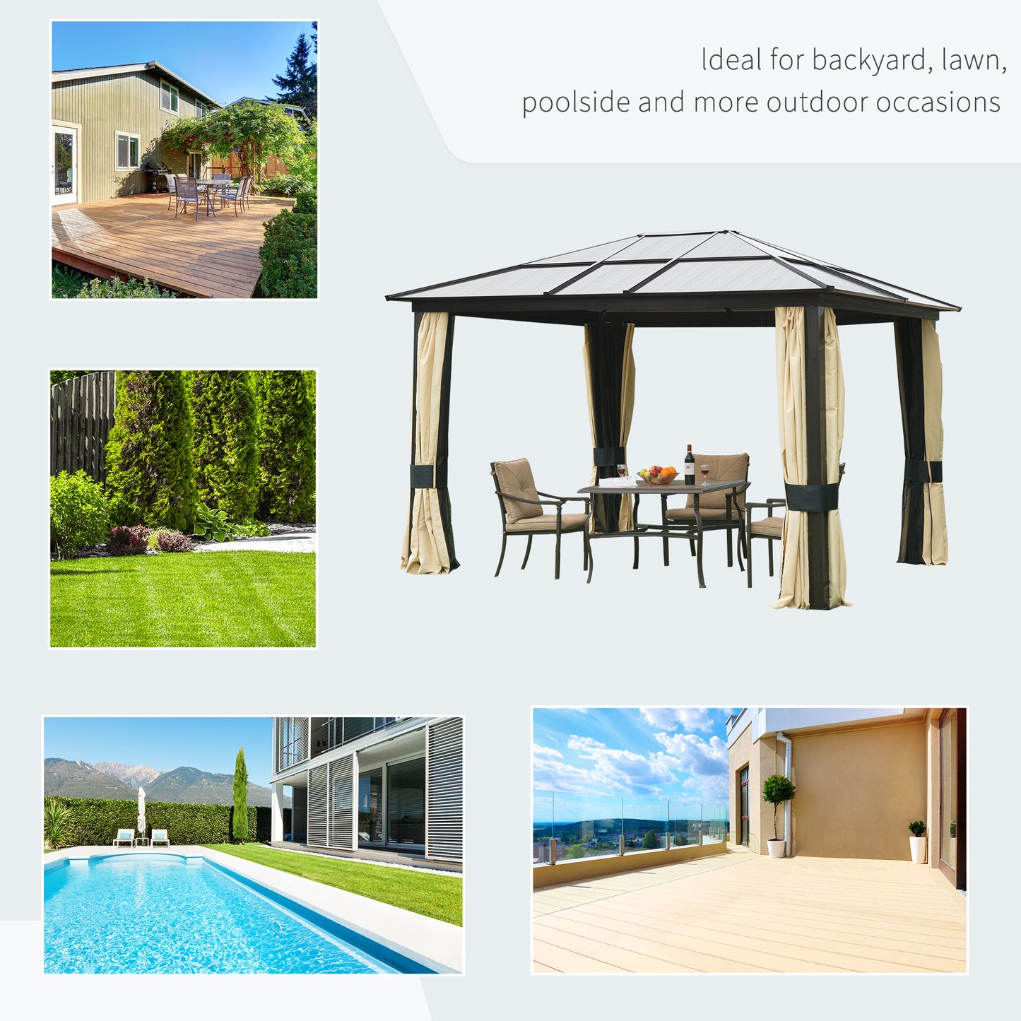 12'L x 10'W Hard Top Gazebo Canopy Sunshelter Waterproof Sun Shade with Sidewalls and Mosquito Netting