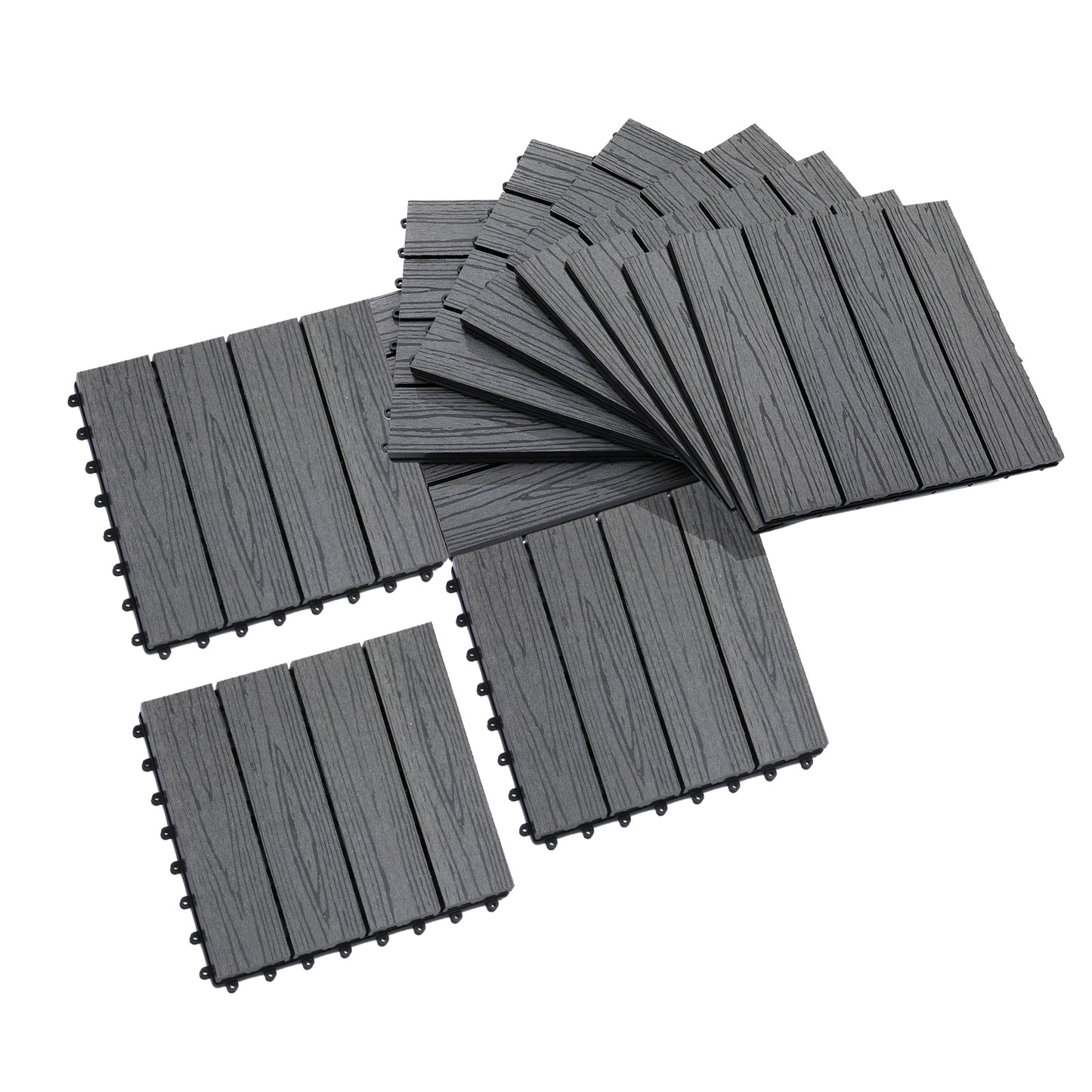 12 x 12 HDPE Interlocking Composite Deck Tile 11 Pack for the Patio or Porch for a New Classic Look, Grey