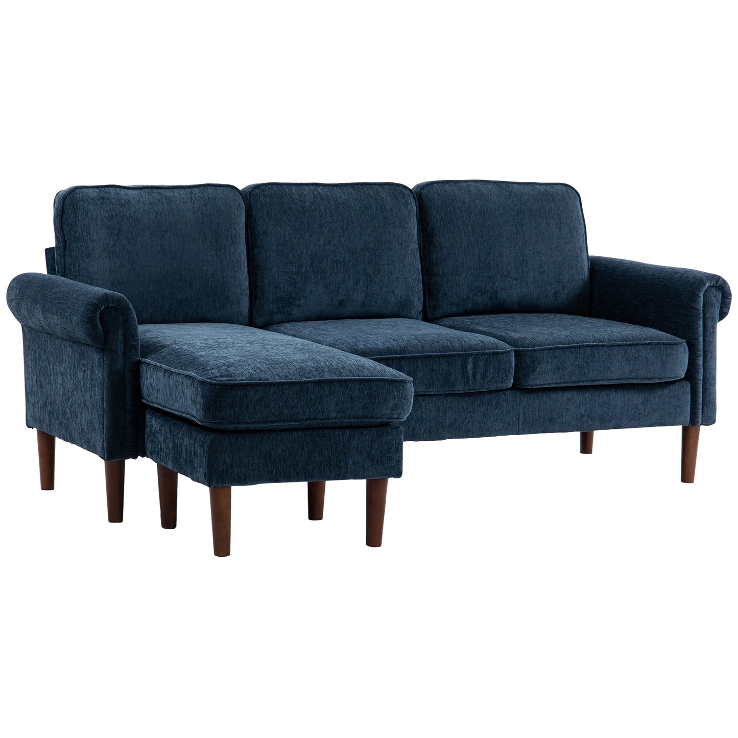 L Shape Modern Sectional Sofa with Reversible Chaise Lounge, Wooden Legs, Corner Sofa for Living Room, Dark Blue