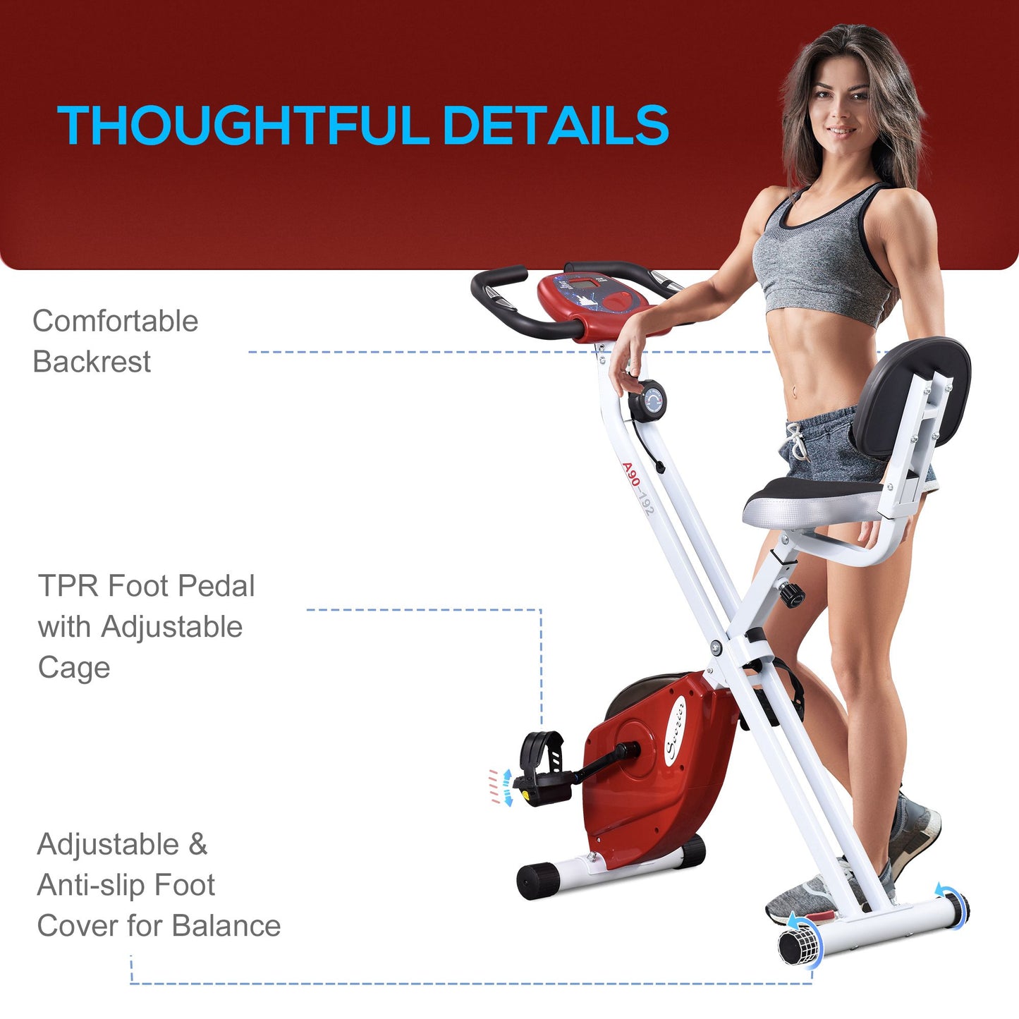 Folding Exercise Bike with 8 Levels of Magnetic Resistance, Indoor Stationary Bike, X Bike, LCD Monitor, for Cardio Workout, Red