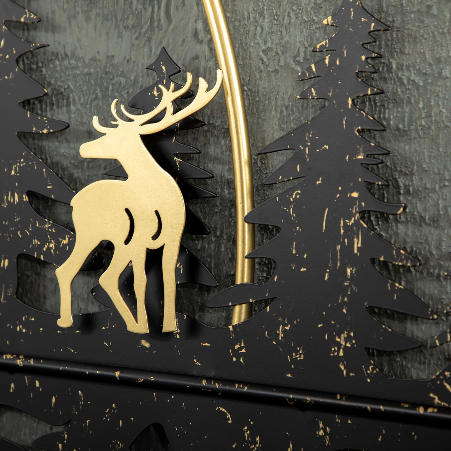 3D Metal Wall Art Modern Reindeer Forest Hanging Wall Sculptures Home Décor for Living Room Bedroom Dining Room, 47"x32"(120x80cm.), Gold Black