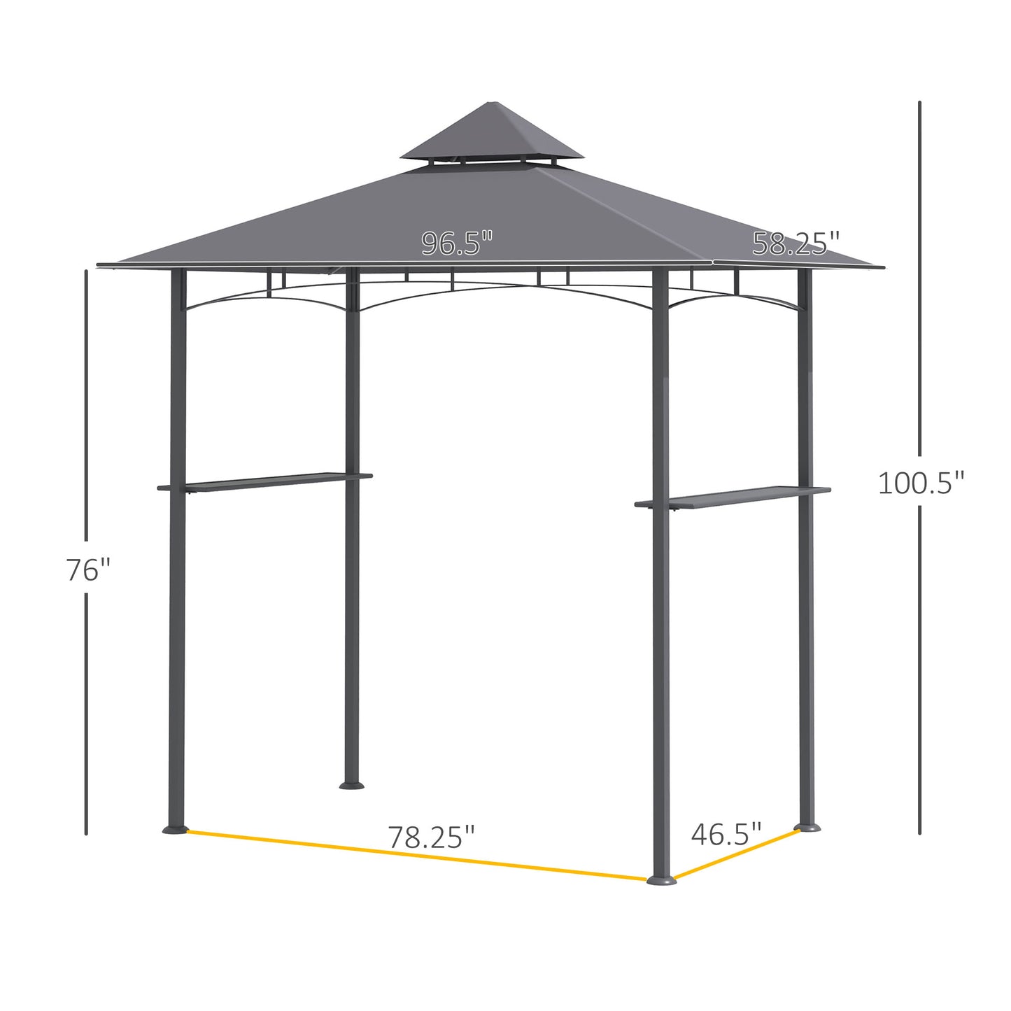 Outsunny 8' x 5' BBQ Grill Gazebo Tent with Double Tiered Canopy for Outdoor Sun Shade, Grey