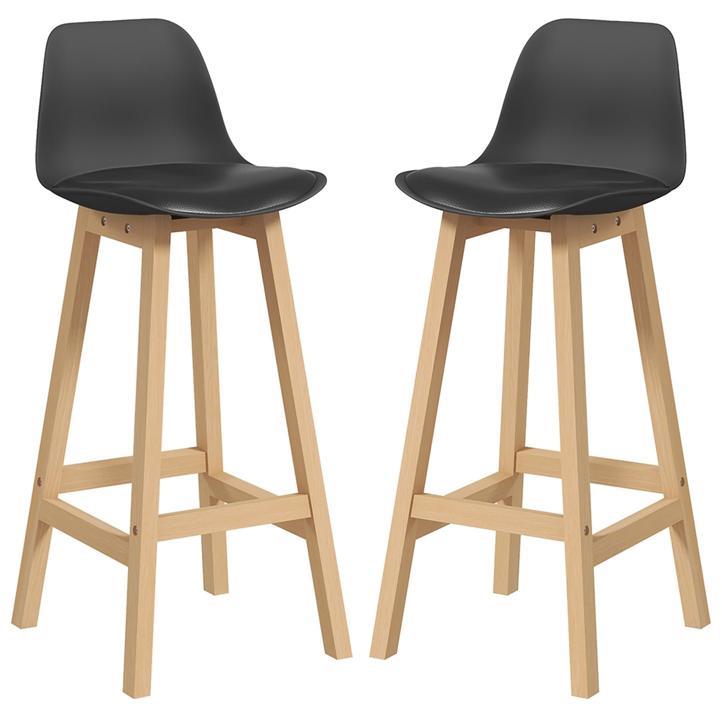 Bar Height Stools Set of 2, PU Leather Upholstered Stools for Kitchen Island, Modern Bar Chairs with Backs, Black