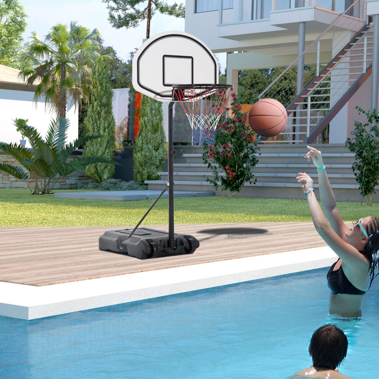 51"-64" Height Adjustable Basketball System Poolside Hoop Stand Portable with Wheels