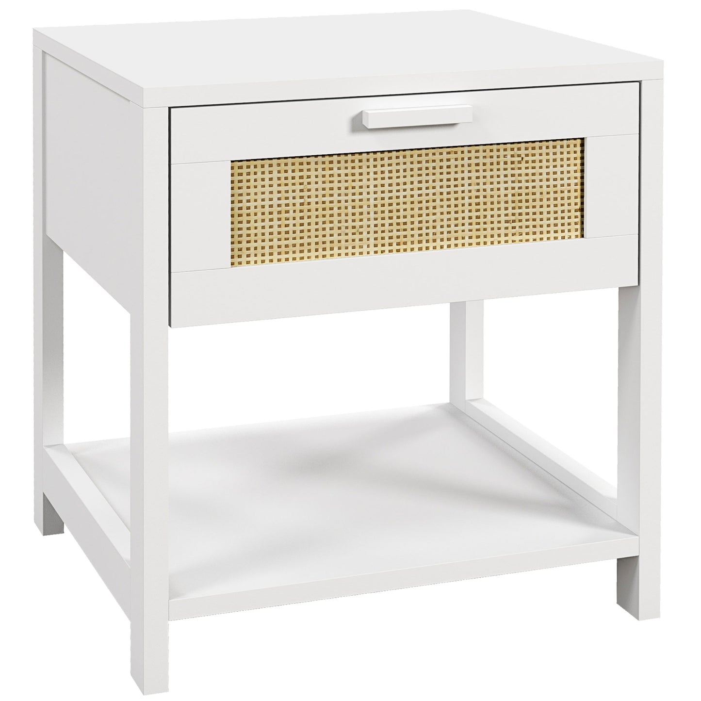 Modern Bedside Table, Accent Nightstand with Drawer and Open Shelf, Bed End Table for Bedroom, Living Room, White