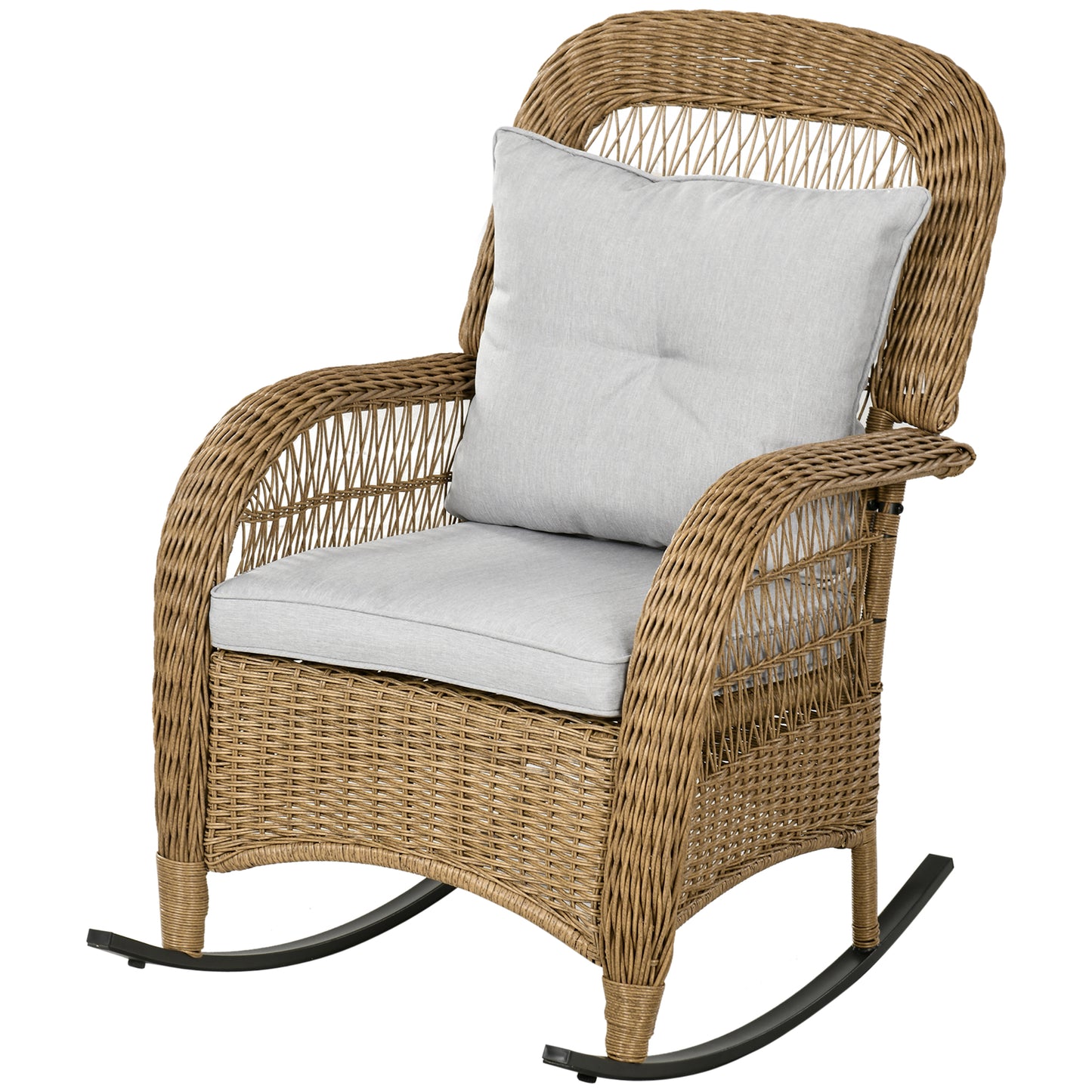 Rattan Rocking Chair w/ Cushion, Garden Porch Furniturew, Light Grey