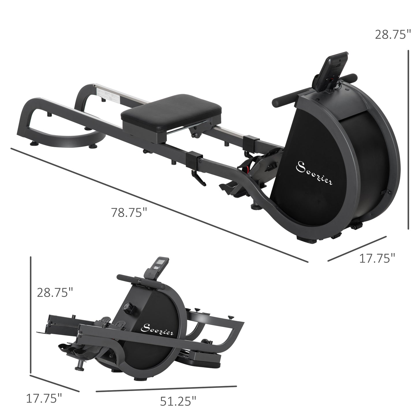 Rowing Machine with 16 Adjustable Resistance Levels Magnetic Foldable Rower with 2 Aluminum Slide Rails, Digital Monitor, for Home Use, Gym, Office