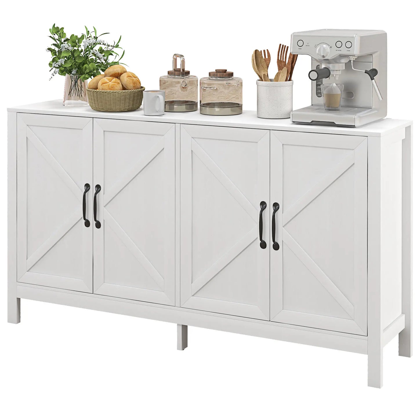 Sideboard Buffet with Barn Door and Adjustable Shelf in White