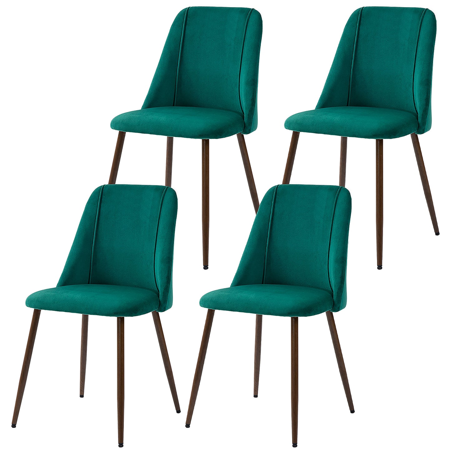 Green Velvet Upholstered Dining Chairs Set of 4, Velvet Accent Chair with Back and Wood-grain Steel Leg