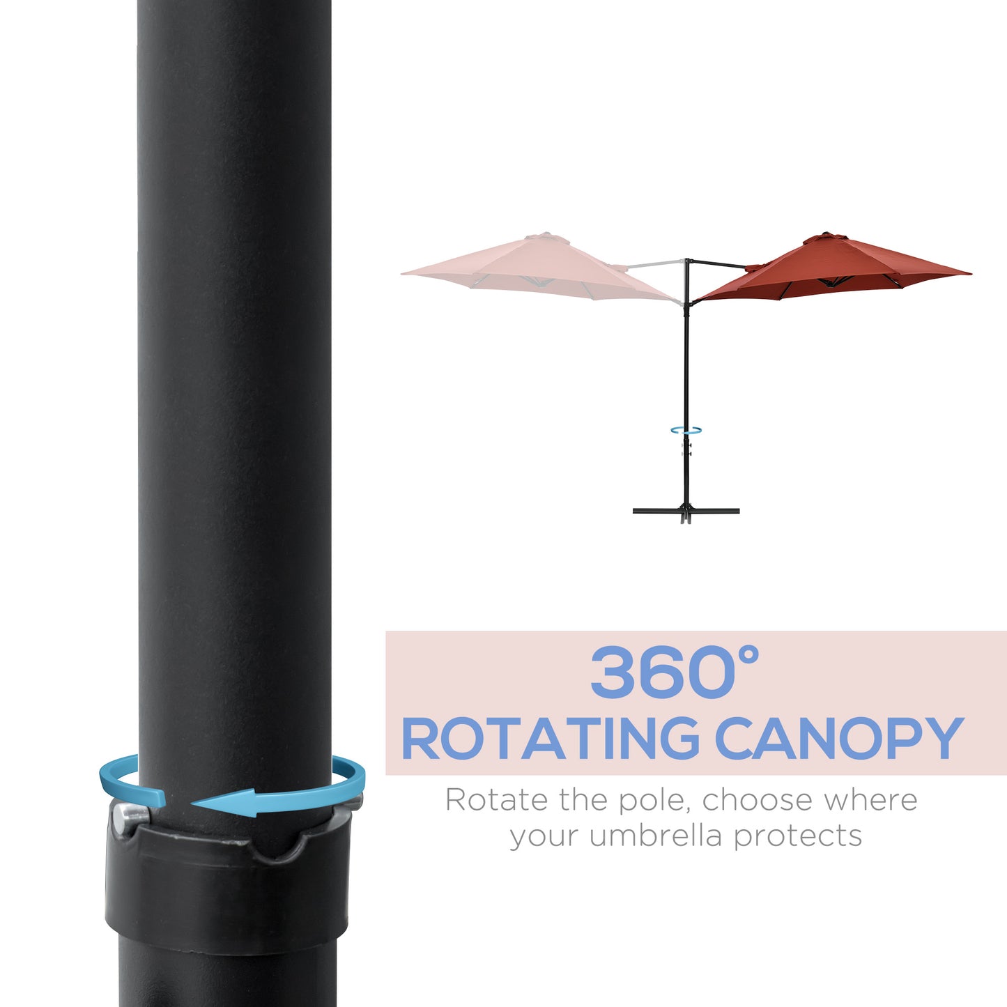 8.5FT Offset Patio Umbrella with 360° Rotation, Outdoor Cantilever Roma Parasol Hanging Sun Shade Canopy Shelter with Cross Base, Wine Red