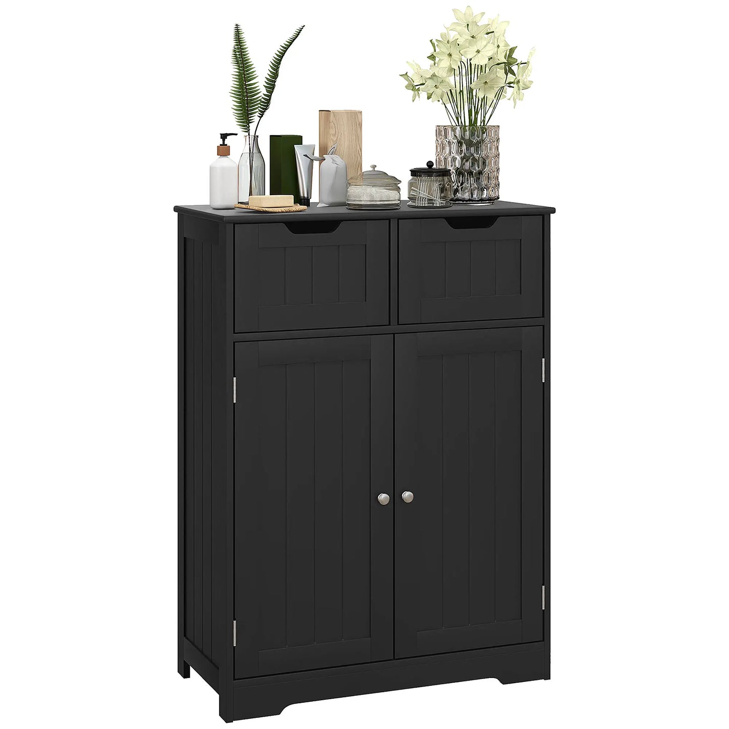 Entryway or  Bathroom Storage Cabinet with 2 Drawers, Adjustable Shelf in Black