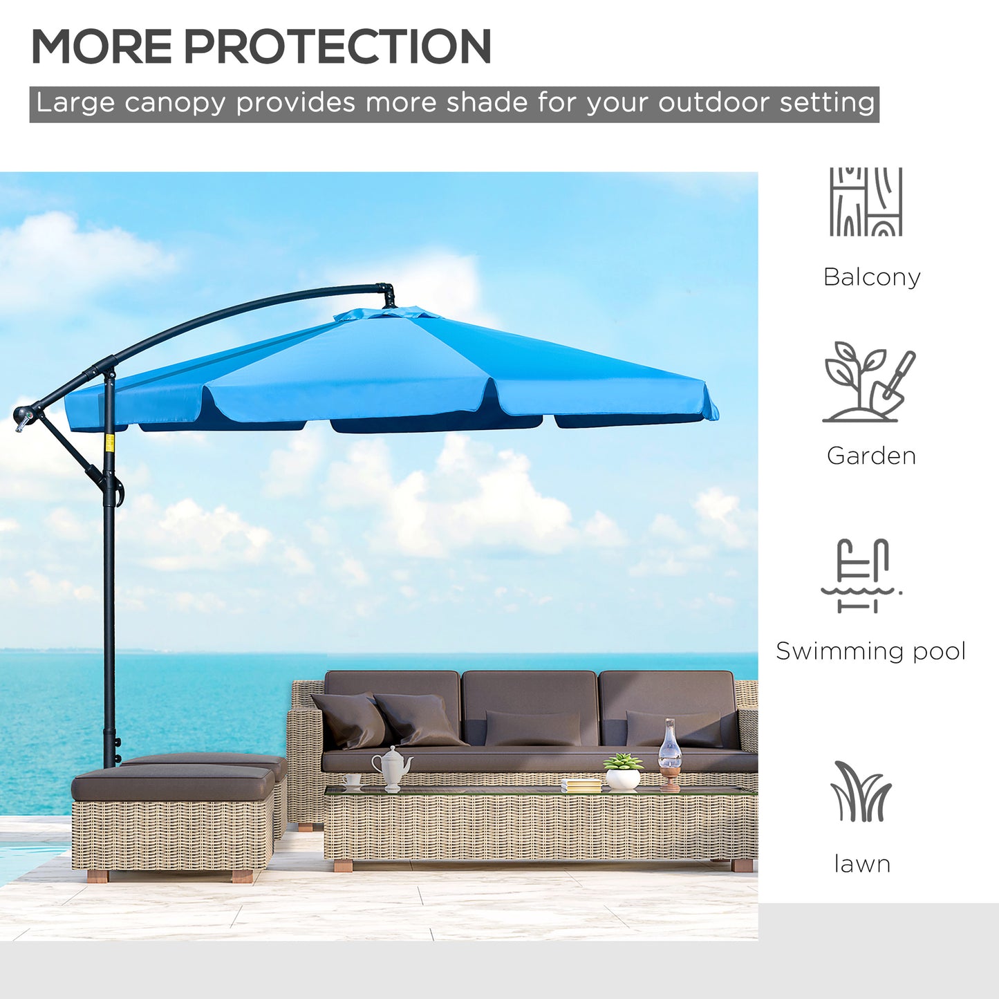 11FT Offset Hanging Patio Umbrella Cantilever Umbrella with Easy Tilt Adjustment, Cross Base and 8 Ribs for Backyard, Poolside, Lawn and Garden, Blue