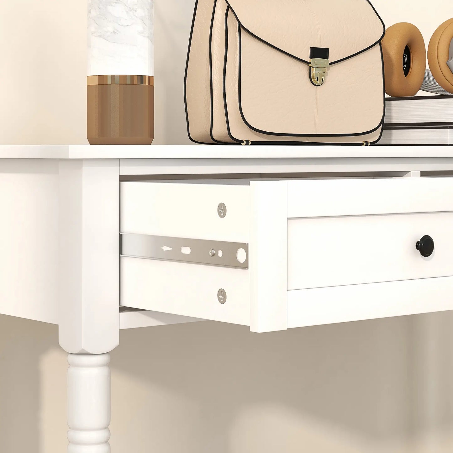 Modern Entryway Table with 2 Drawers, Storage Shelf and Turned Legs in white