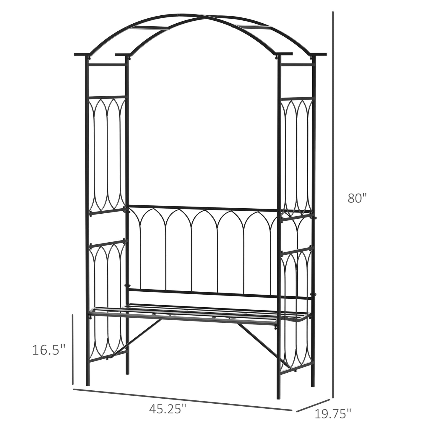 80" Tall Fairy Garden Arbor Arch with Bench Metal Outdoor Plant Climbing Support Trellis with 2 Seater Bench for Rose Vines Black