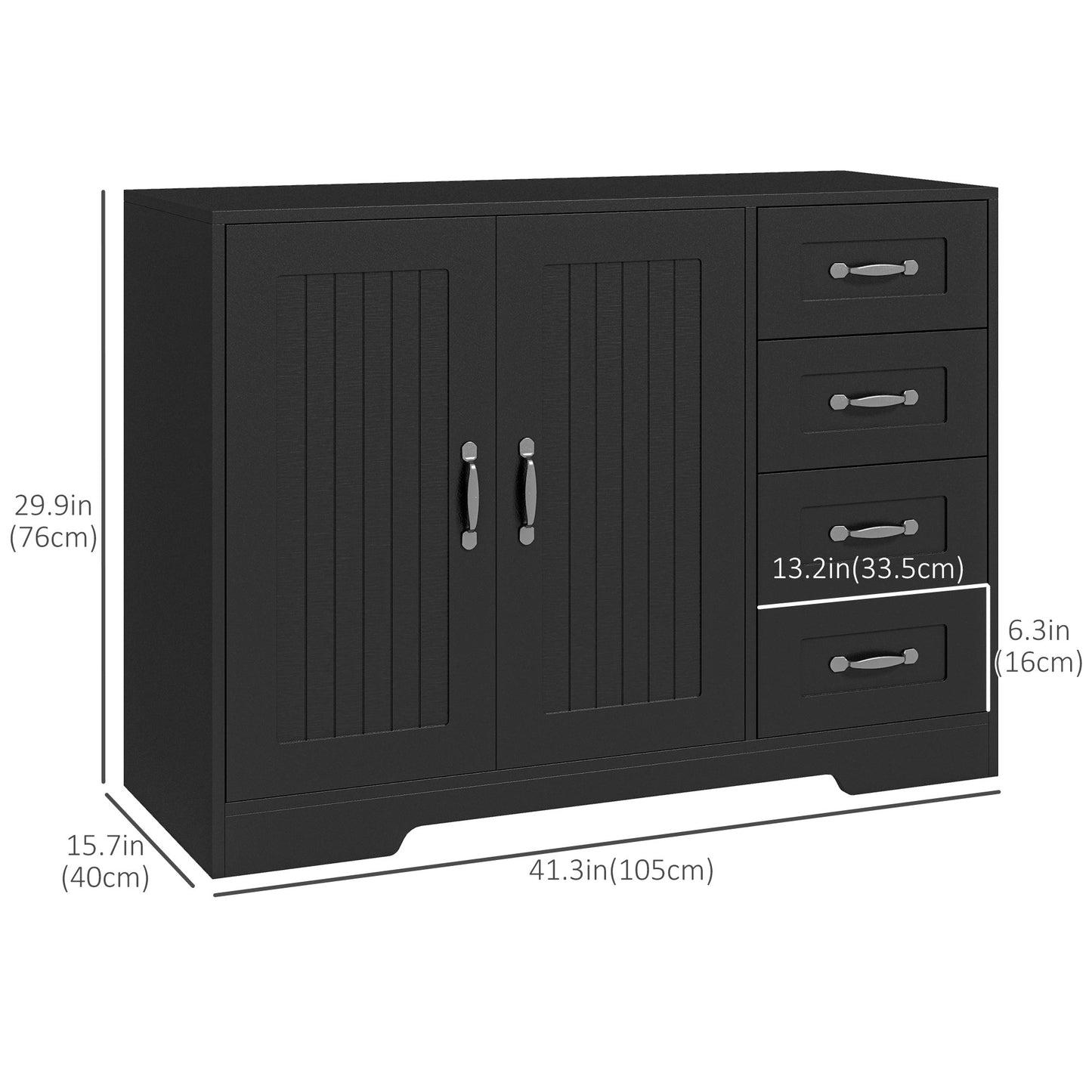 Modern Sideboard Buffet Cabinet with Drawers and Beadboard Door Cupboard Kitchen Storage Cabinet Black