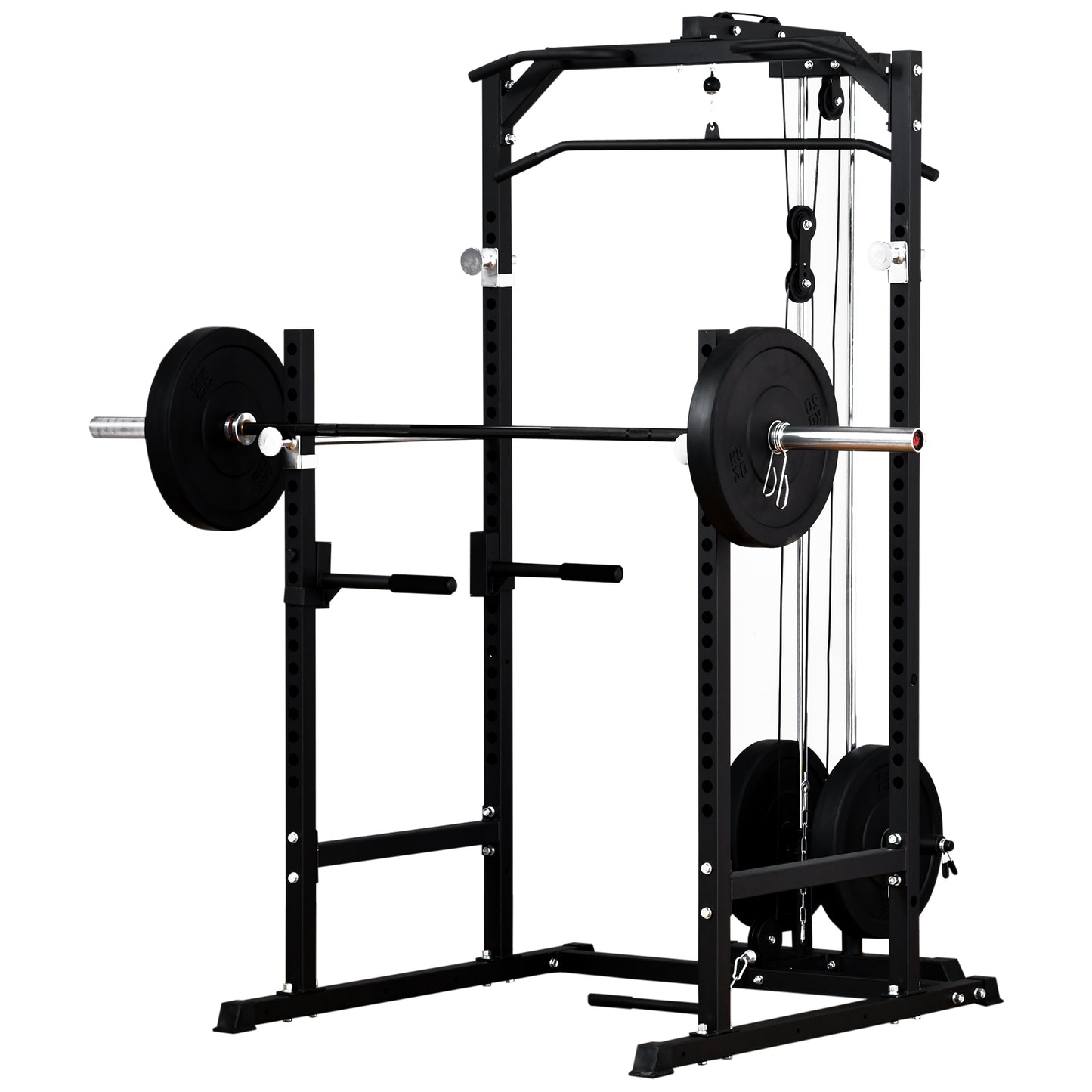 Power Cage, Power Rack with LAT Pulldown Attachment, Pull-up Bar, T Bar Row Landmine and Dip Handle, Strength Training Workout Station, for Home Gym, 800lbs Capacity