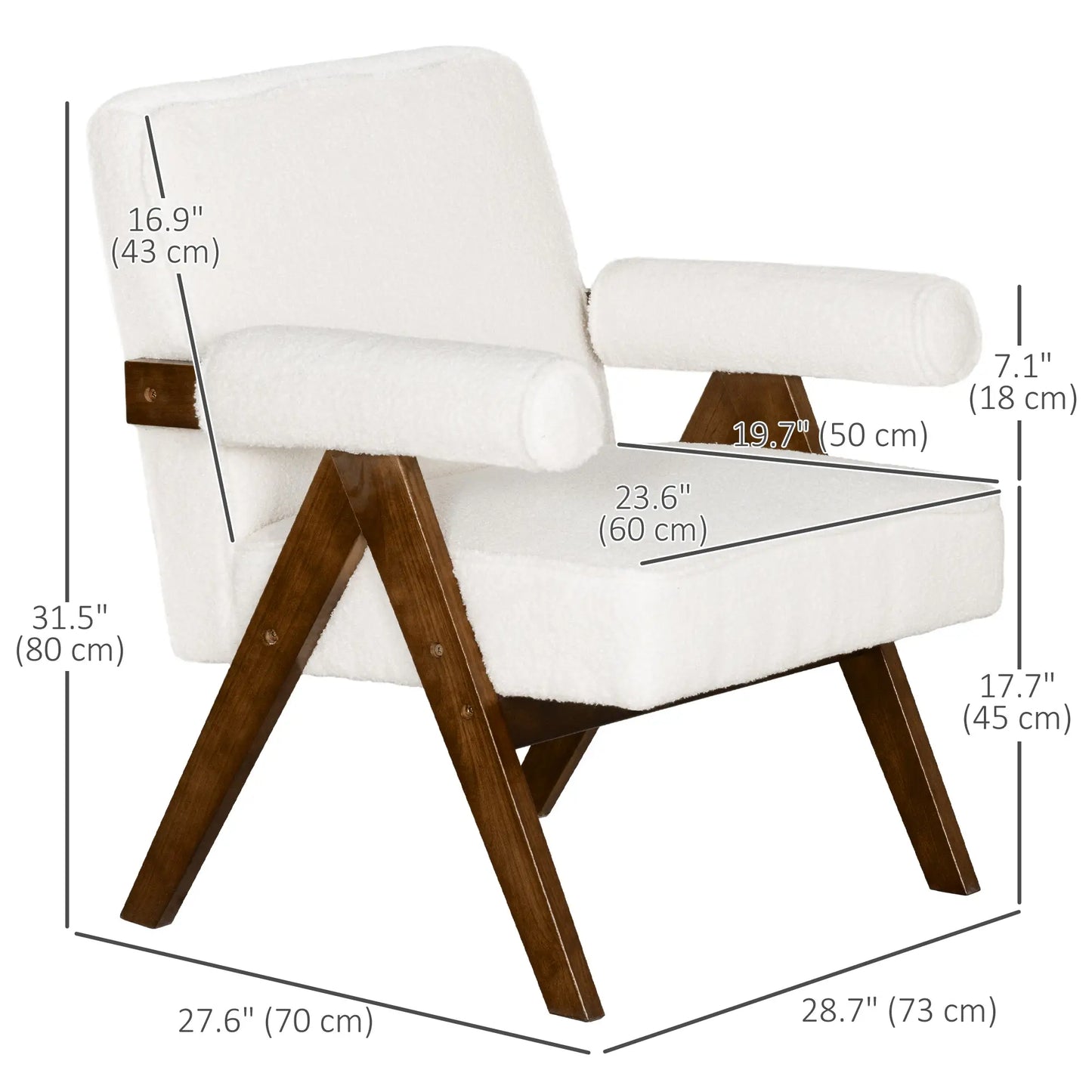 Cashmere Accent Chair Armchair with Wide Seat and Soft Padded Armrests, White