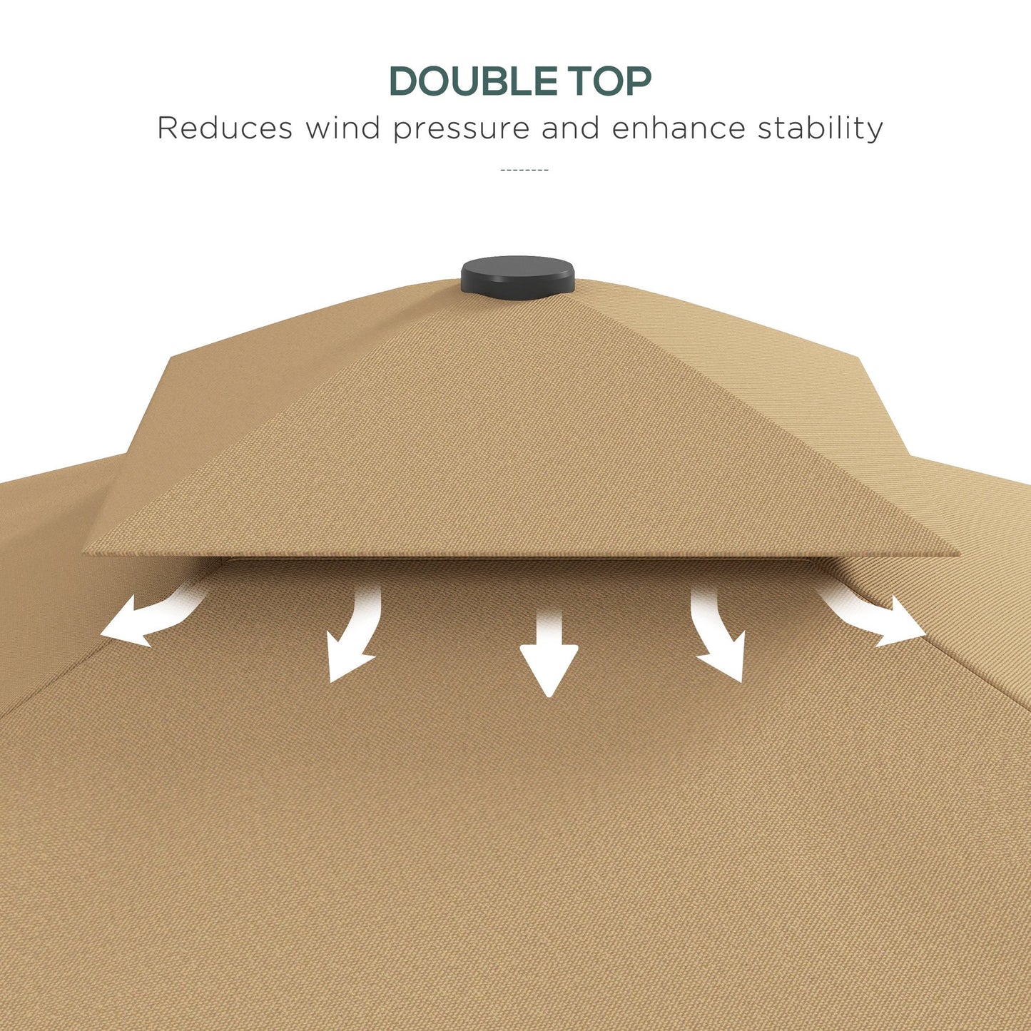 8' x 8' Square Double Top Offset Patio Umbrella Garden Parasol with Ruffles, Lever Handle and Weights, Khaki