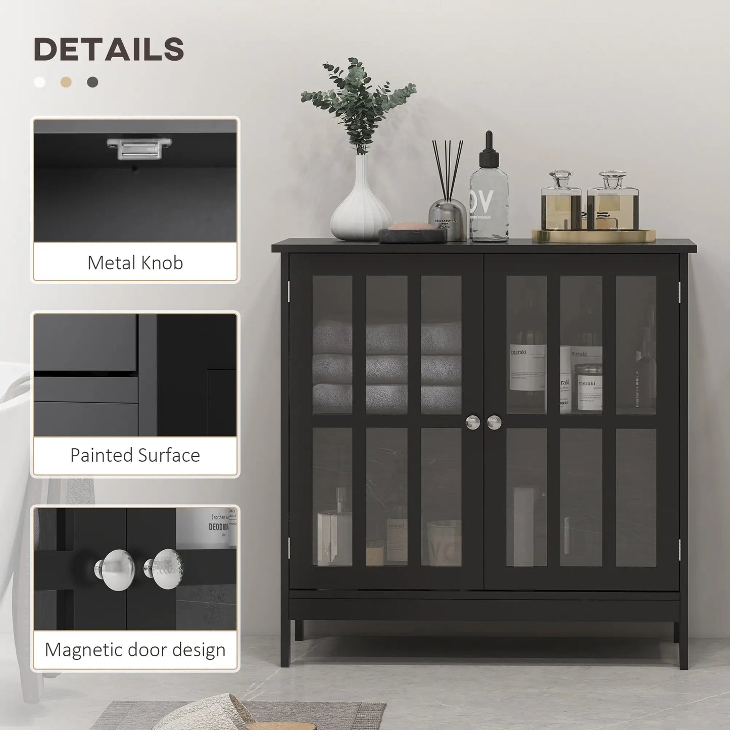 Kitchen, hallway or Washroom Modern Cabinet with 2 Doors,  Black