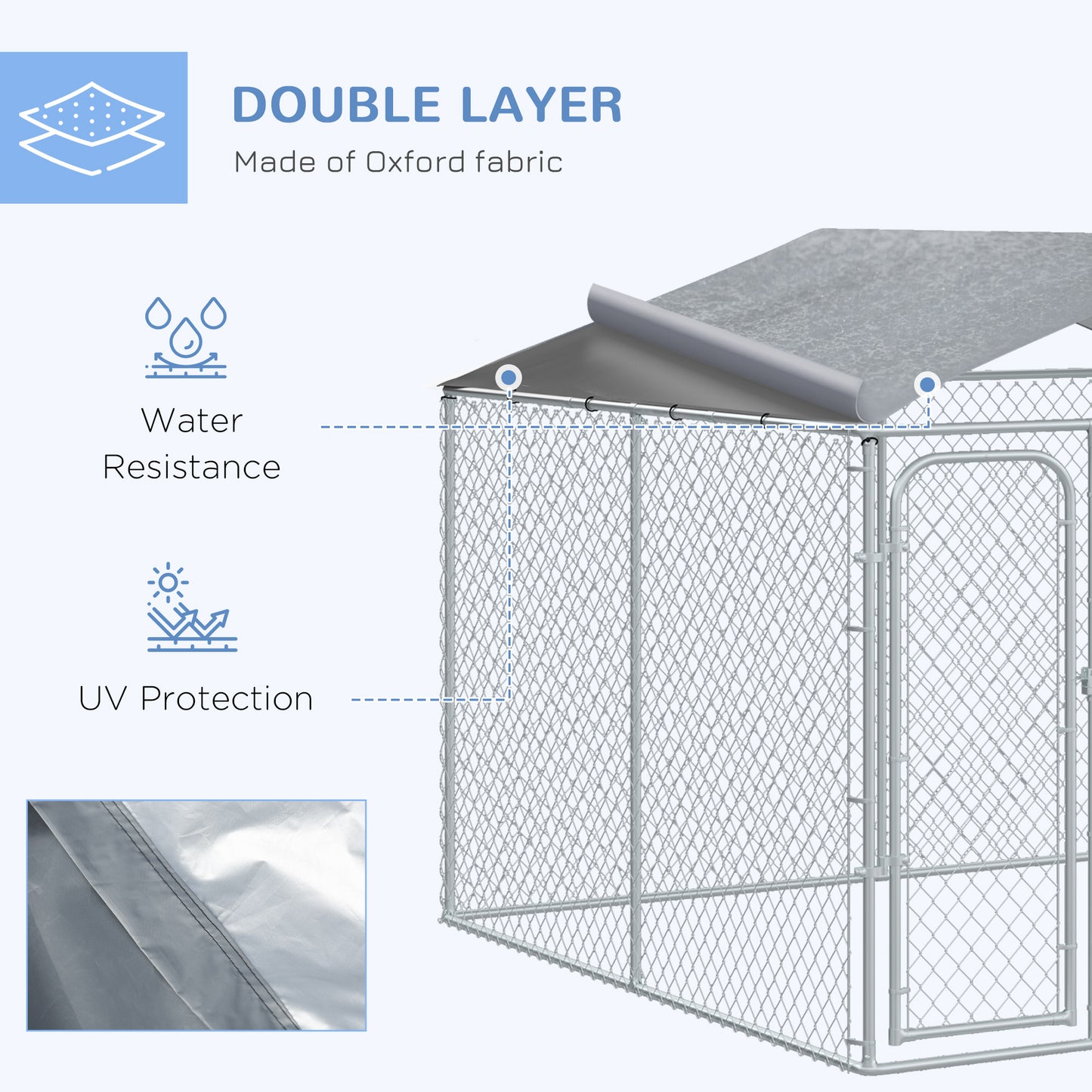 Dog Kennel Outdoor Run Fence with Roof, Steel Lock, Mesh Sidewalls for Backyard & Patio, 9.8' x 9.8' x 7.7'