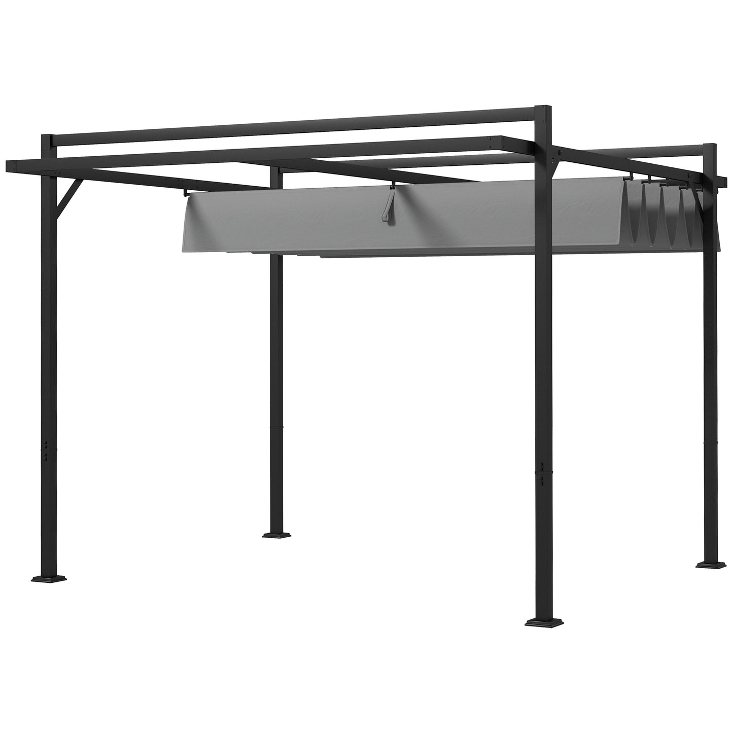 10' x 10' Retractable Pergola, Garden Gazebo Shade Shelter, for Grill, Patio, Deck, Dark Grey