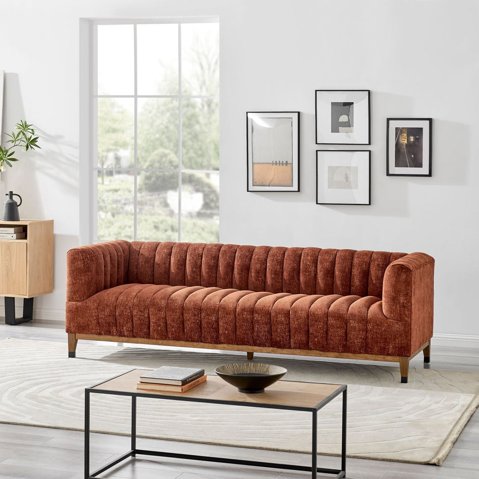 Chic Mid-Century Sofa, Russet + Rustic Oak