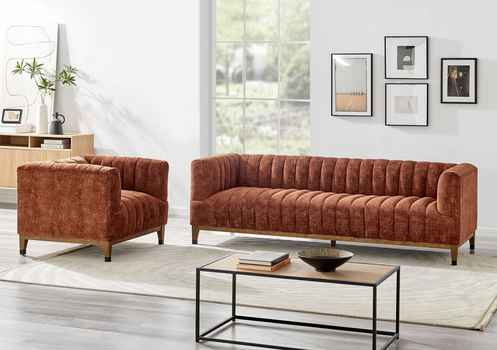 Chic Mid-Century Sofa, Russet + Rustic Oak