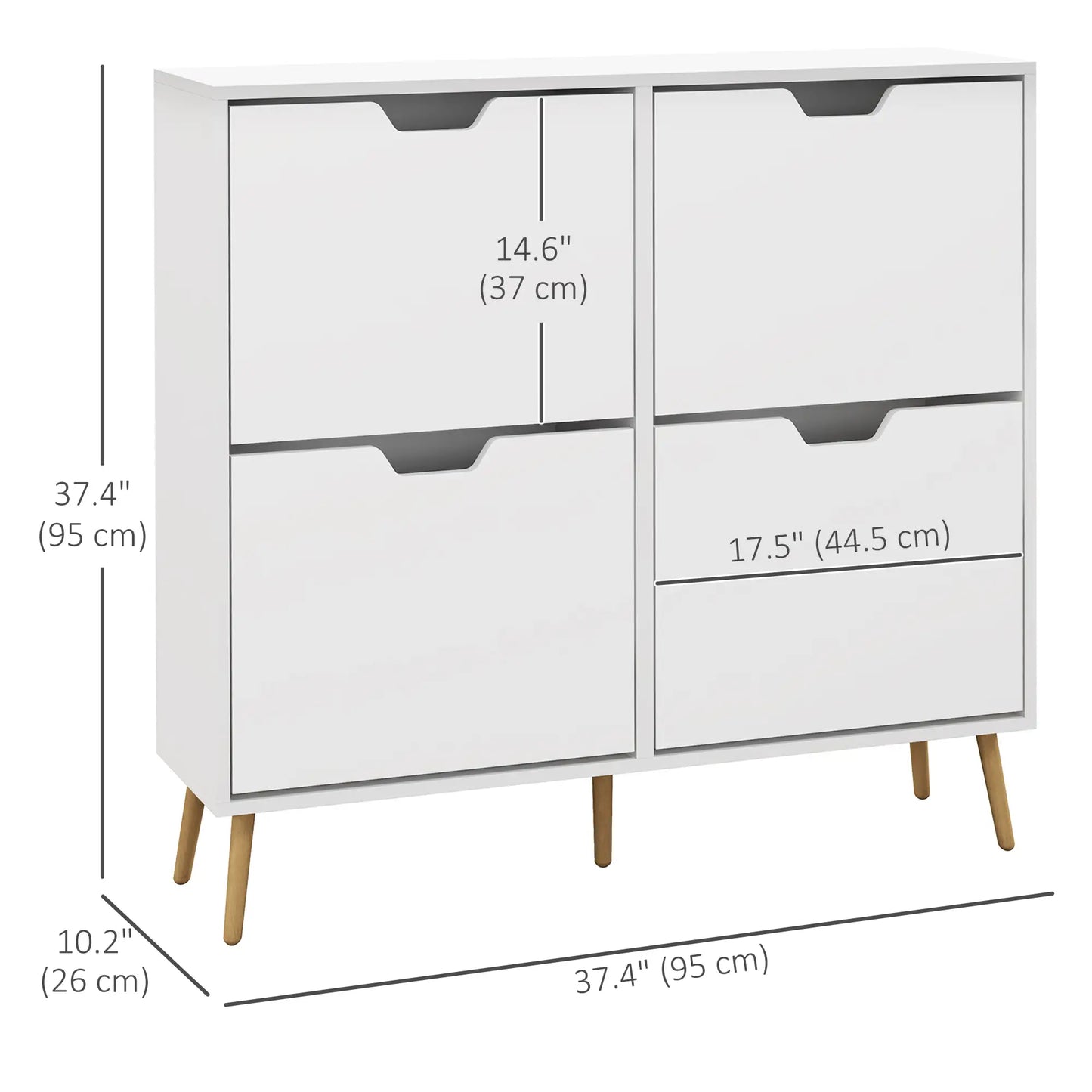 Shoe Storage Cabinet with 4 Flip Drawers and Adjustable Shelf, for 16 Pairs of Shoes, in White