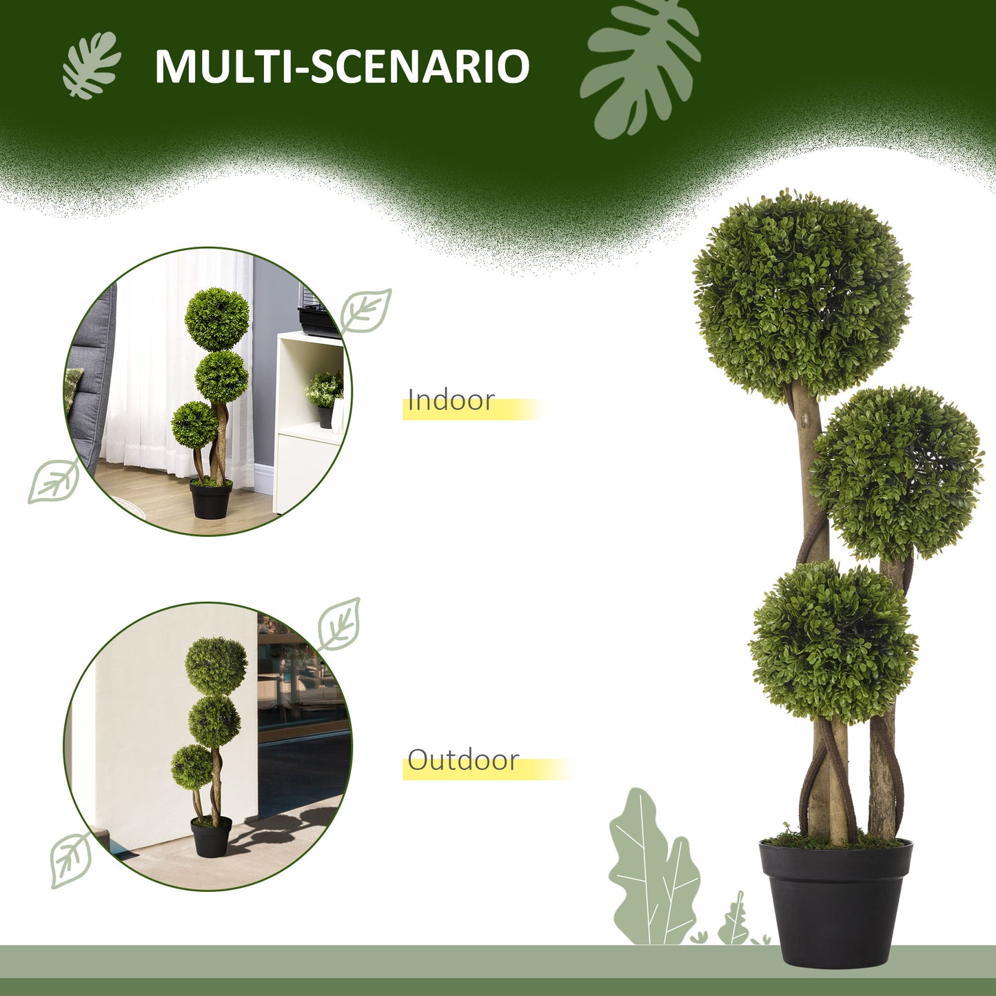 3FT Artificial Boxwood Topiary Tree, Potted Fake Plant, Triple Ball Tree for Indoor and Outdoor, Green