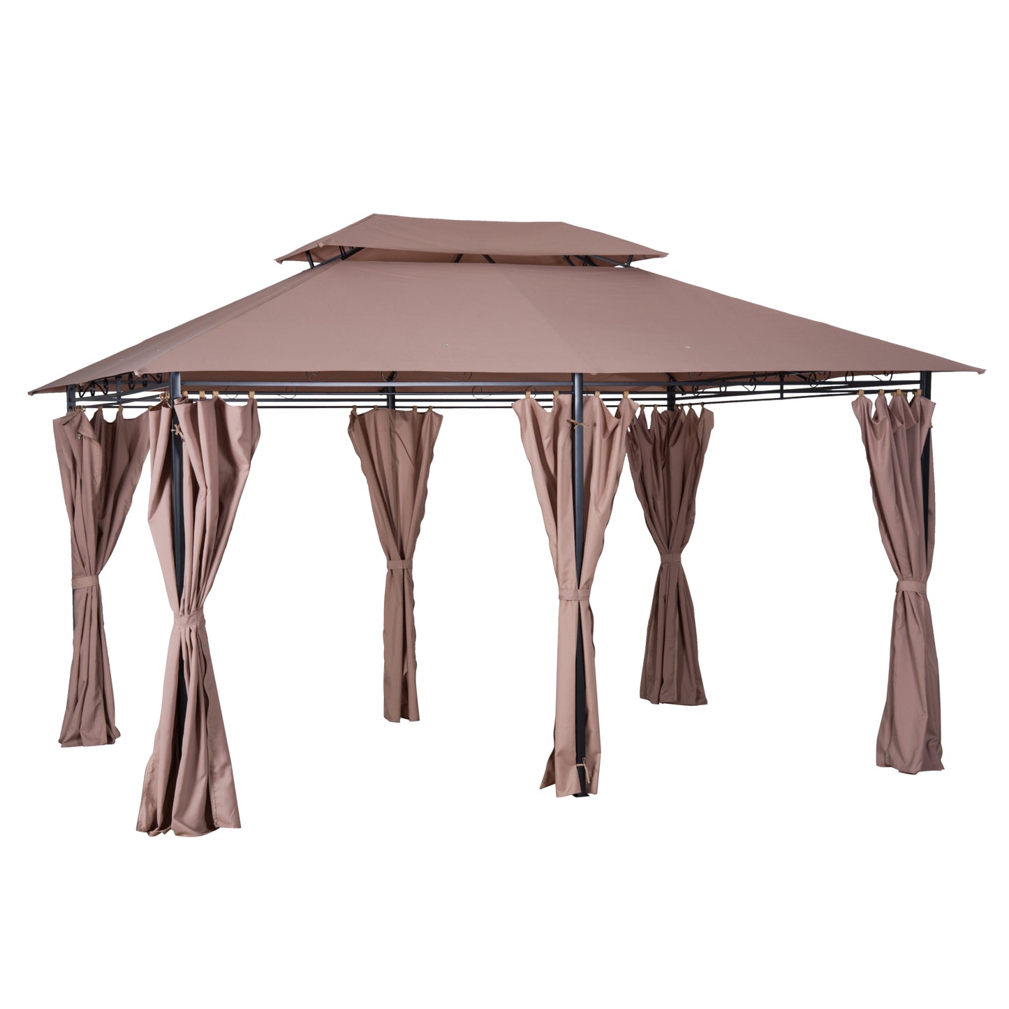 13'L x 10'W x 9.2'H Patio Gazebo Outdoor 2-Tiers Garden Canopy Yard Sunshade Shelter with Curtains Khaki