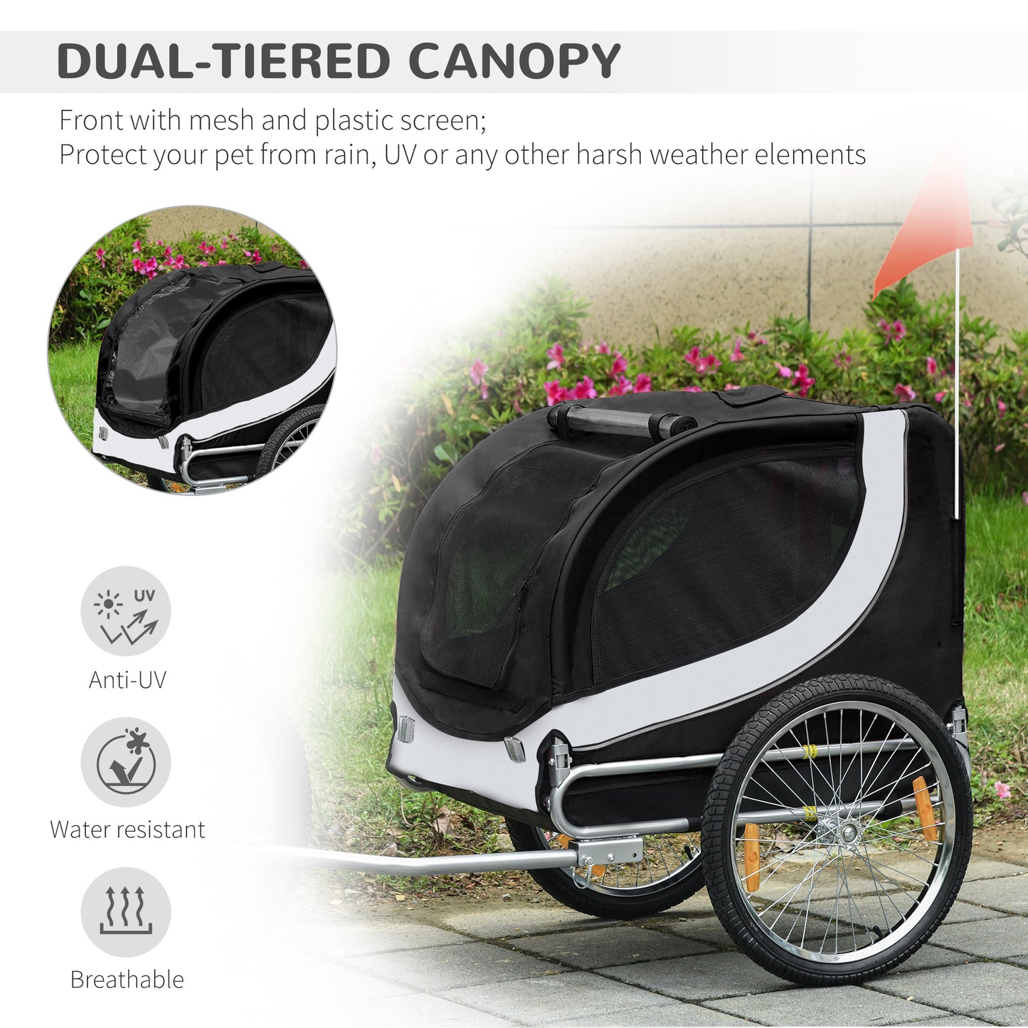 Dog Bike Trailer Pet Cart Bicycle Wagon Travel Cargo Carrier Attachment Foldable for Travel with Hitch, White