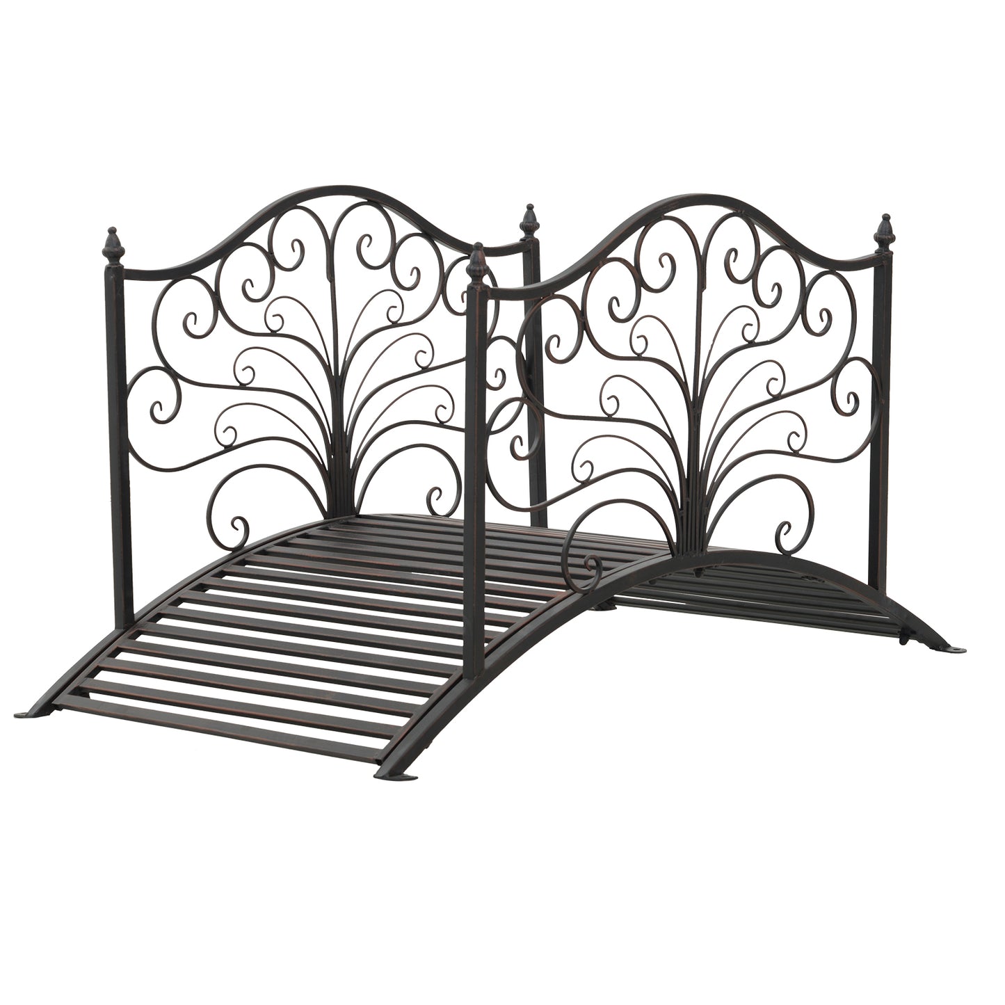 4FT Metal Garden Bridge Decorative Arc Bridge with Guardrails Black Bronze