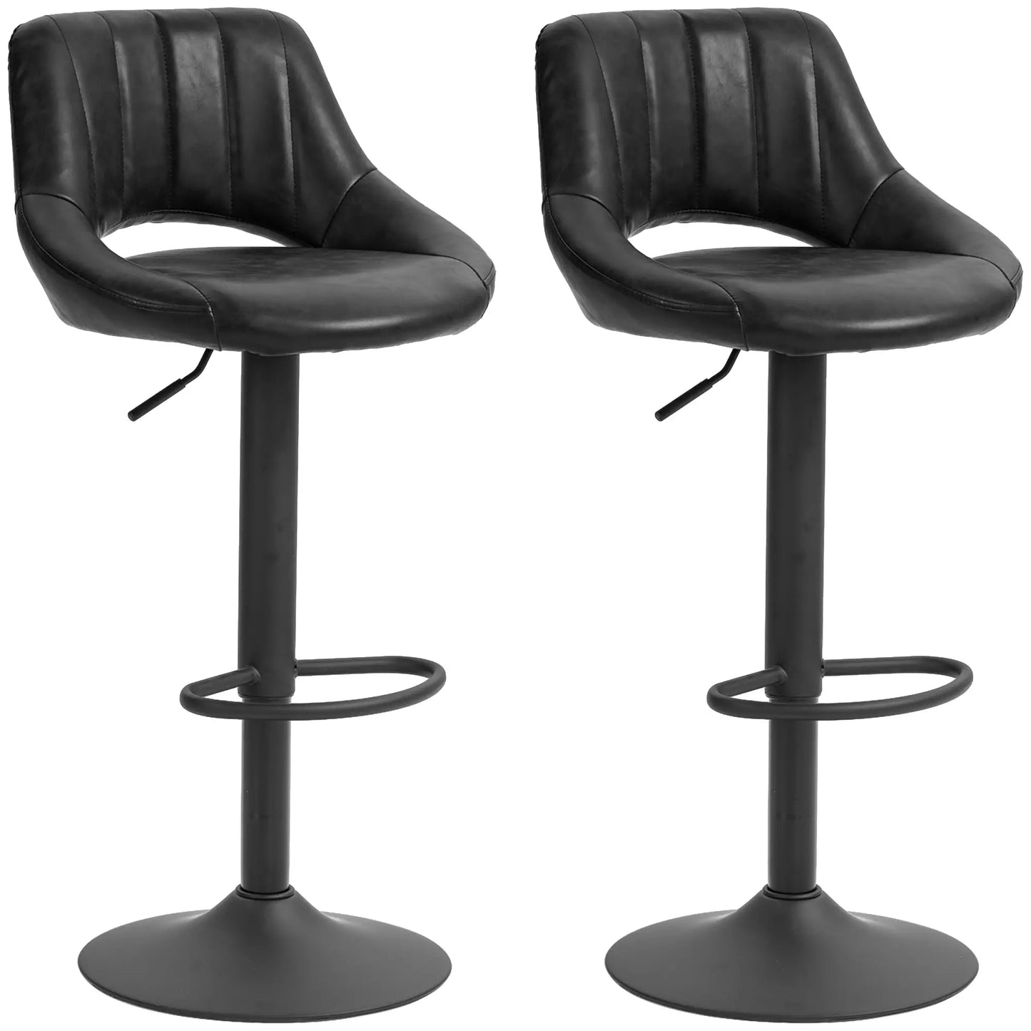 Swivel Bar Stools Set of 2, Faux Leather Upholstered Counter Height Barstools with Round Metal Base