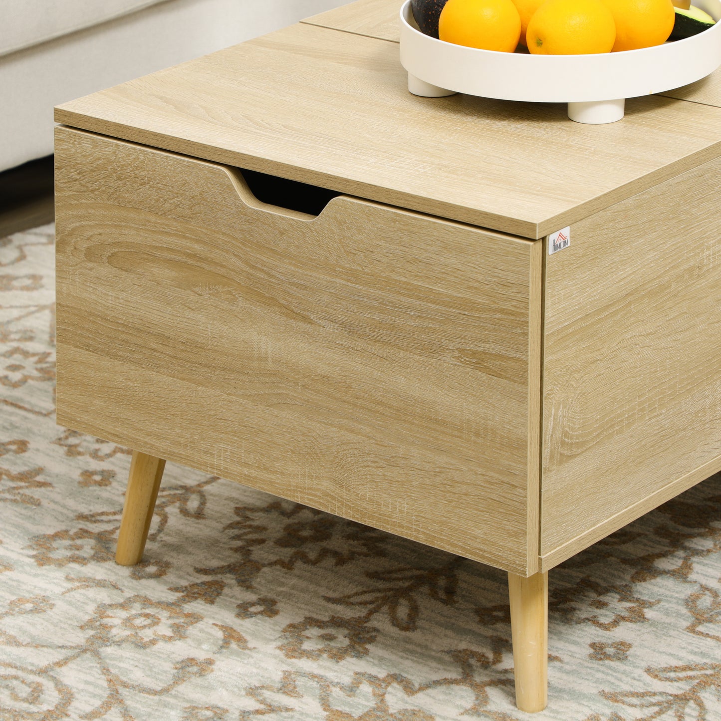 Coffee Table with Wood Legs, Lift Top Coffee Table with Drawer, Hidden Compartment, 38.6" x 21.3" x 18.9", Natural