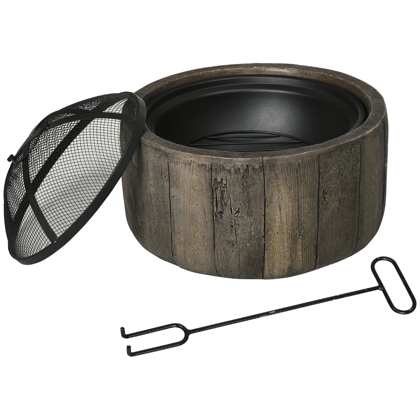 18" Metal Outdoor Fire Pit Wood Burning Fire Bowl with Spark Cover, Poker for Patio, Picnic, Backyard, Dark Brown