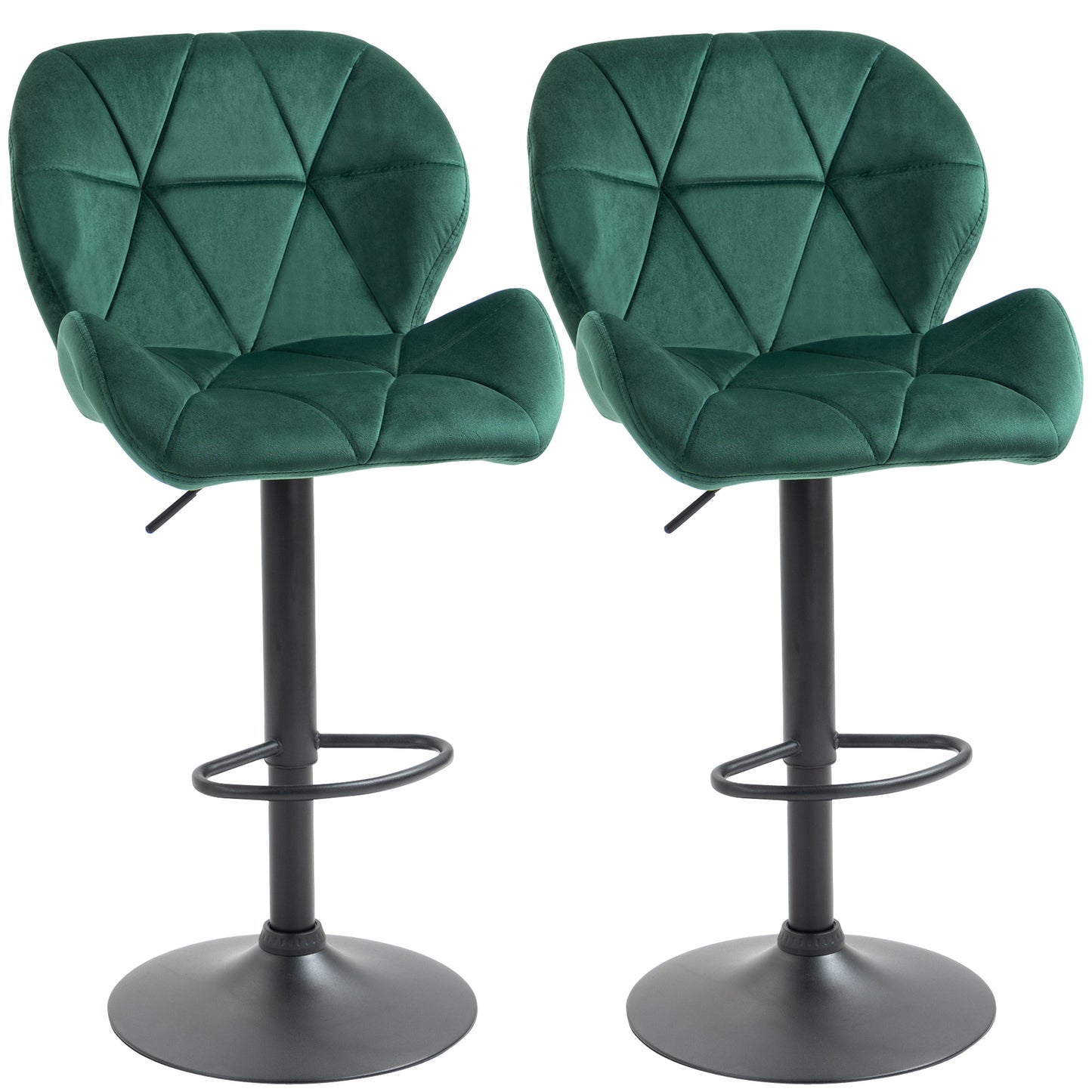 Bar Stool Set of 2 Fabric Adjustable Height Armless Upholstered Counter Chairs with Swivel Seat, Green