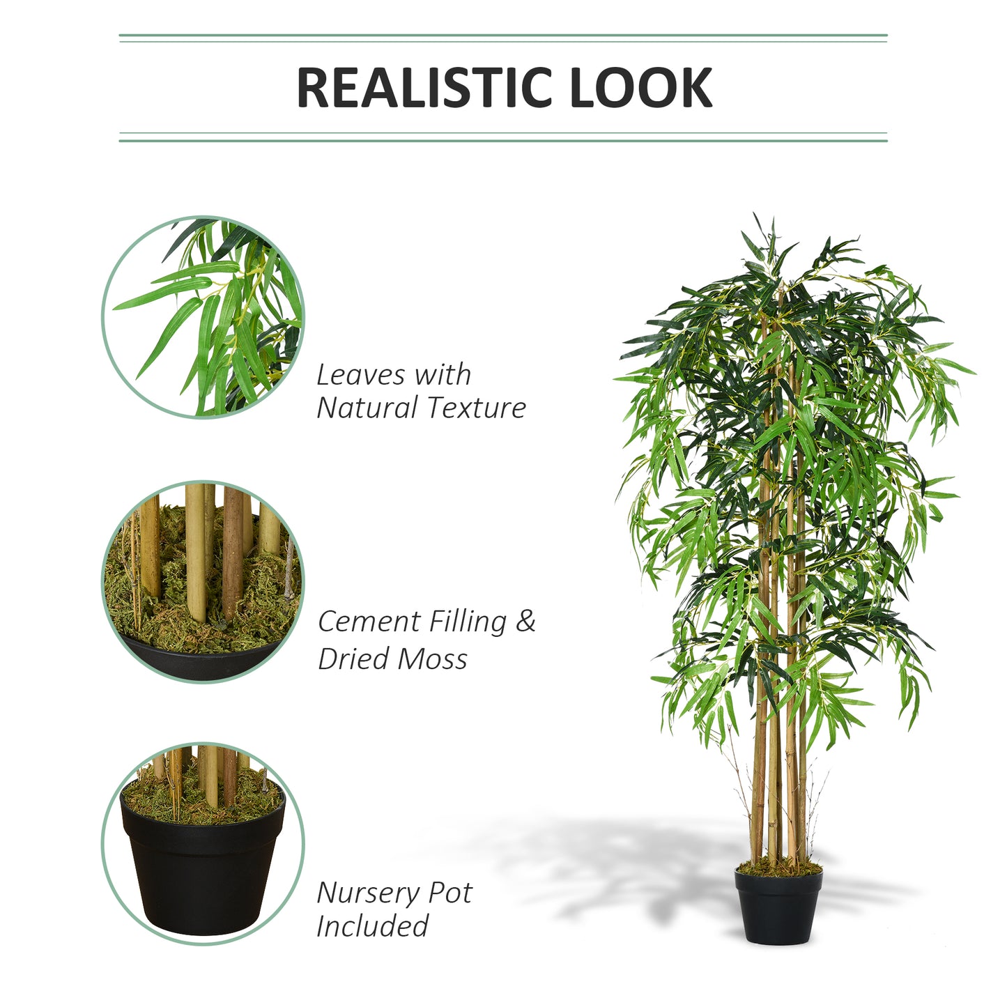 5FT Artificial Bamboo Tree, Fake Plant with 1095 Leaves, Greenery Plant in Nursery Pot for Indoor and Outdoor, Green